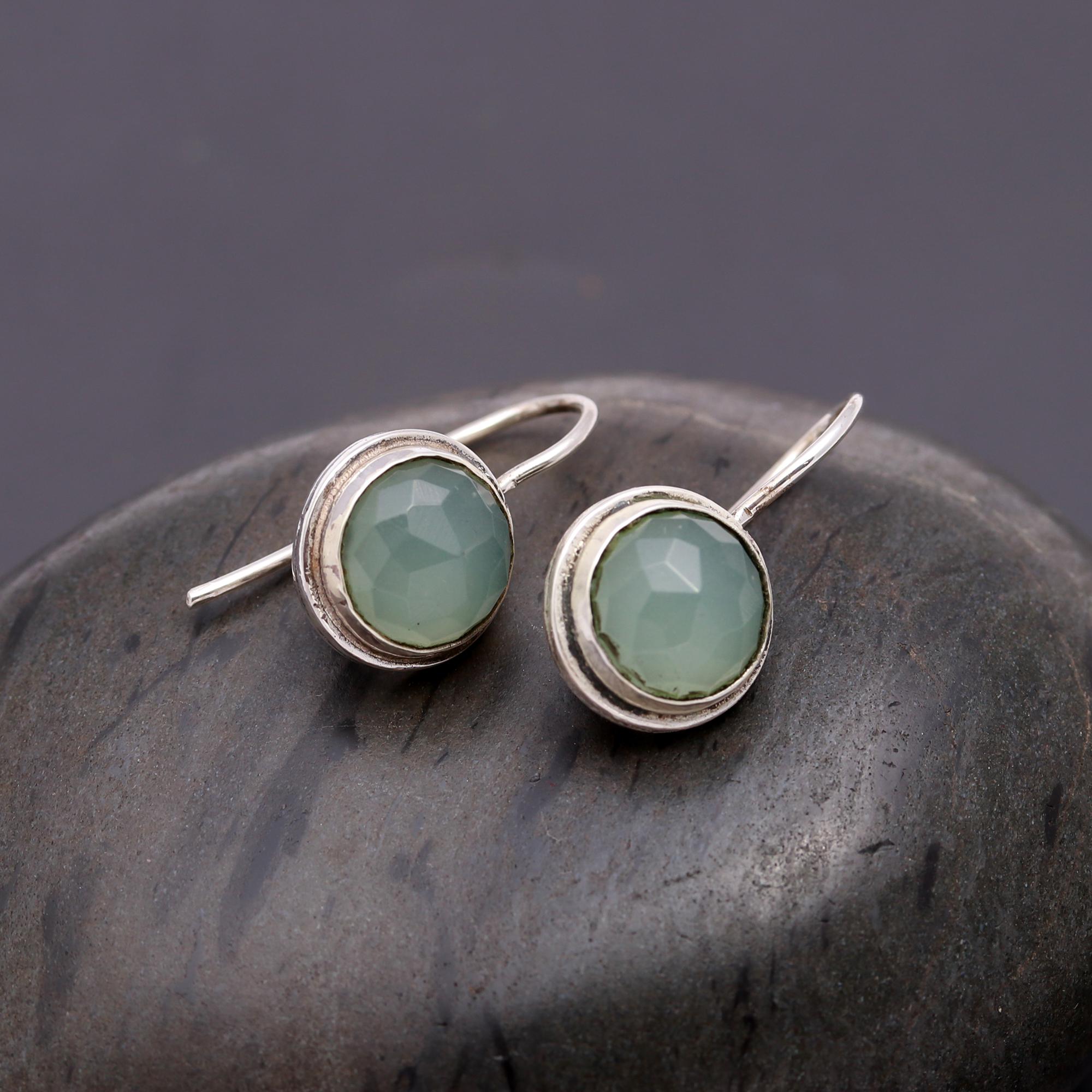 925 Silver Green Chalcedony Dangle Earrings