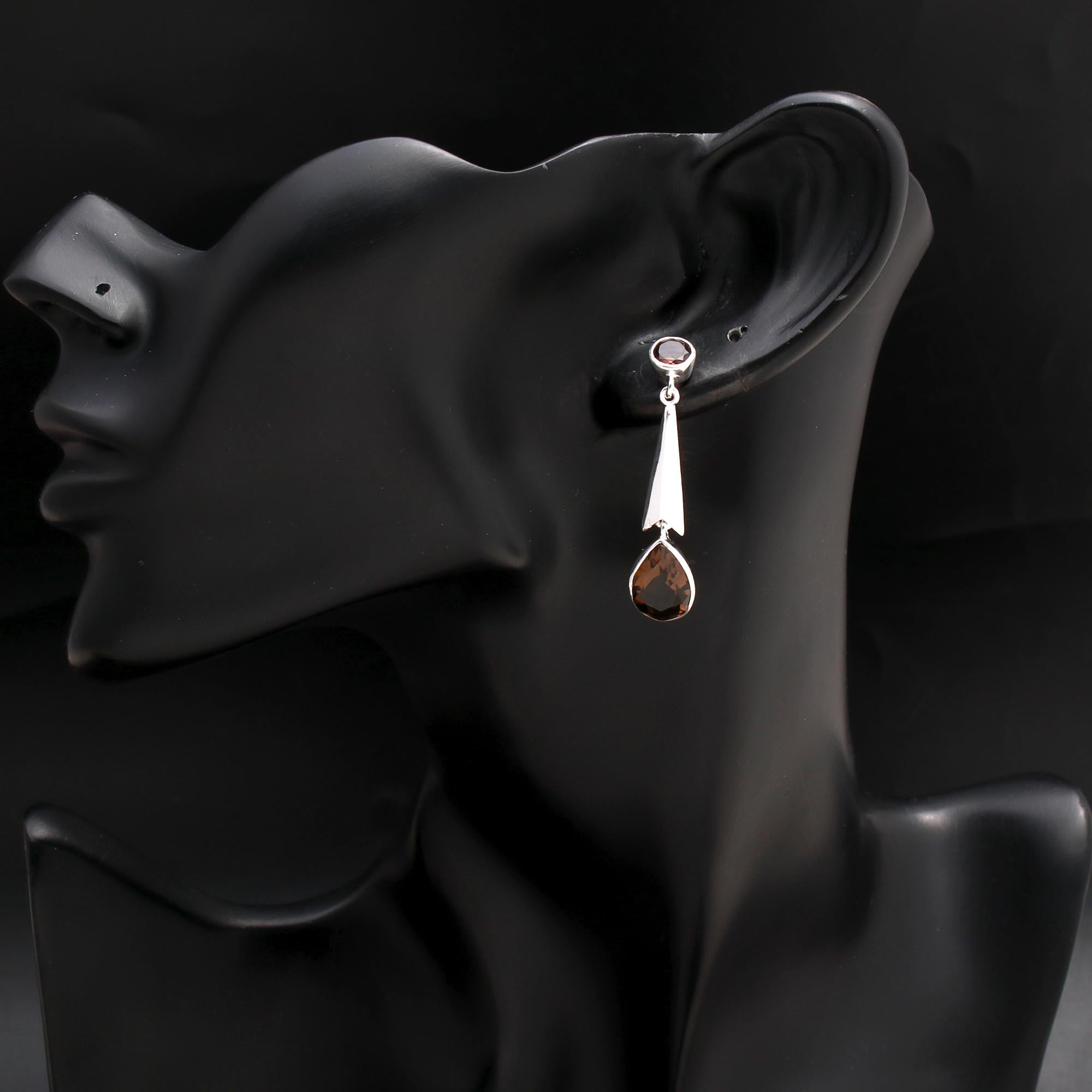 925 Silver Smoky Quartz Drop Earrings