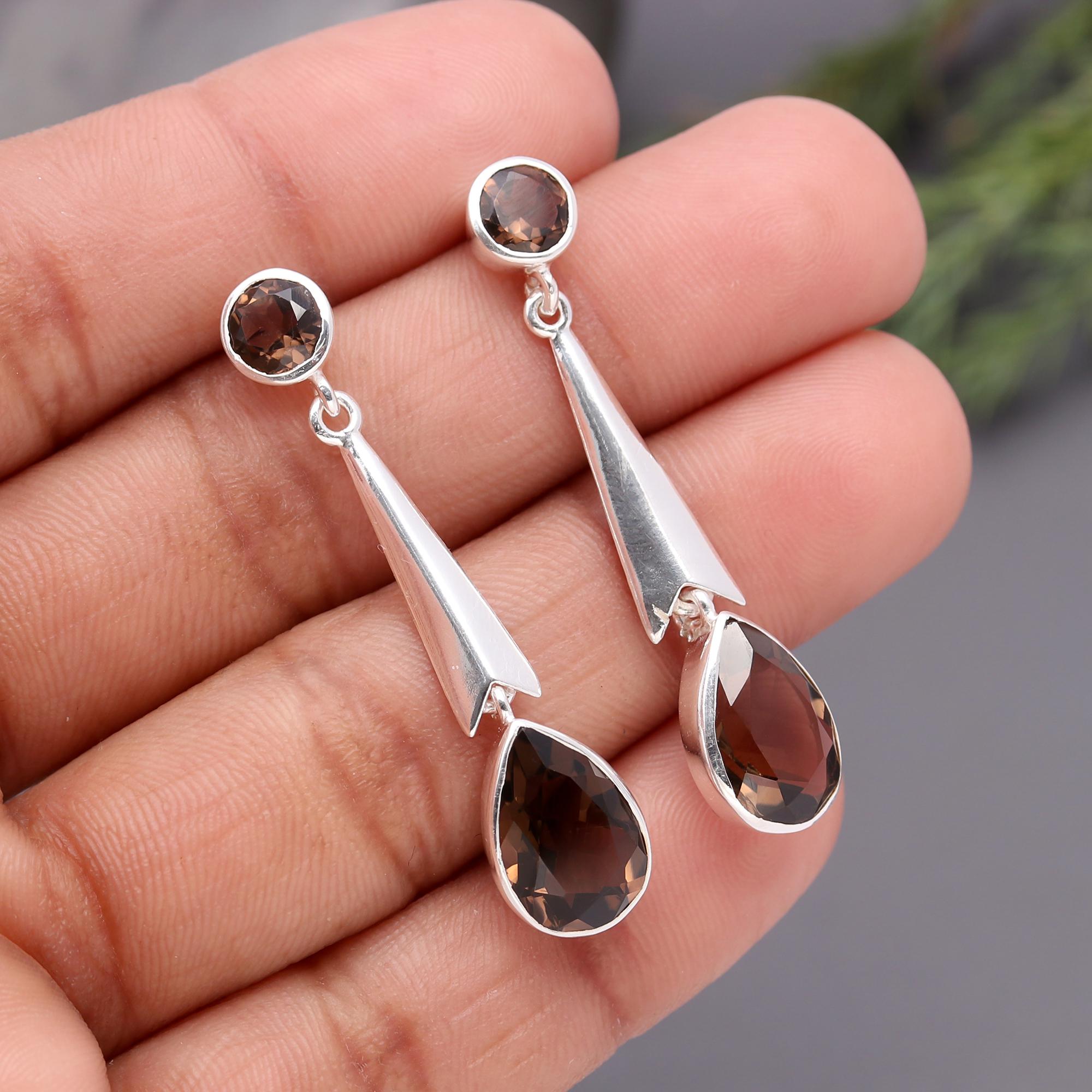 925 Silver Smoky Quartz Drop Earrings