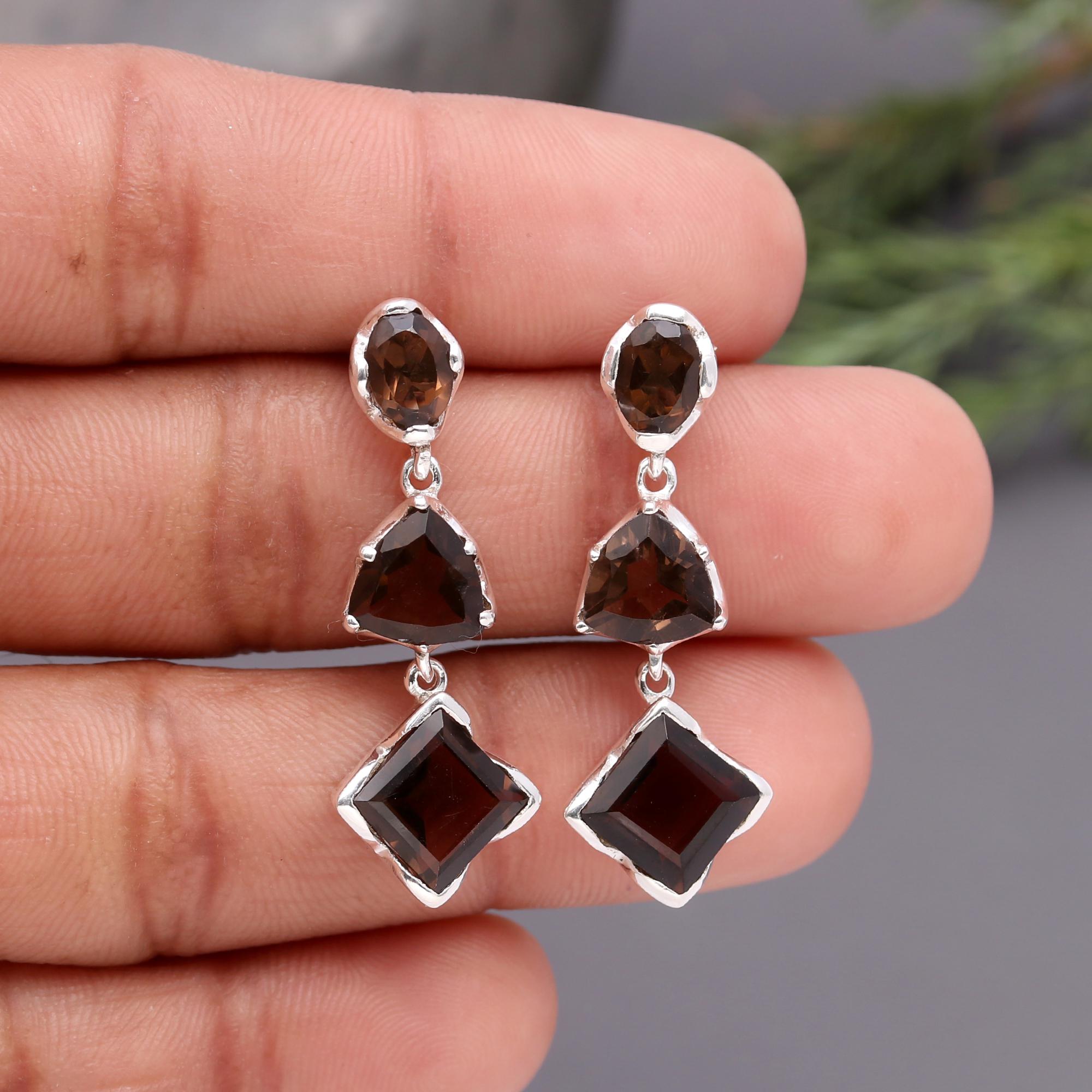 925 Silver Smoky Quartz Drop Earrings