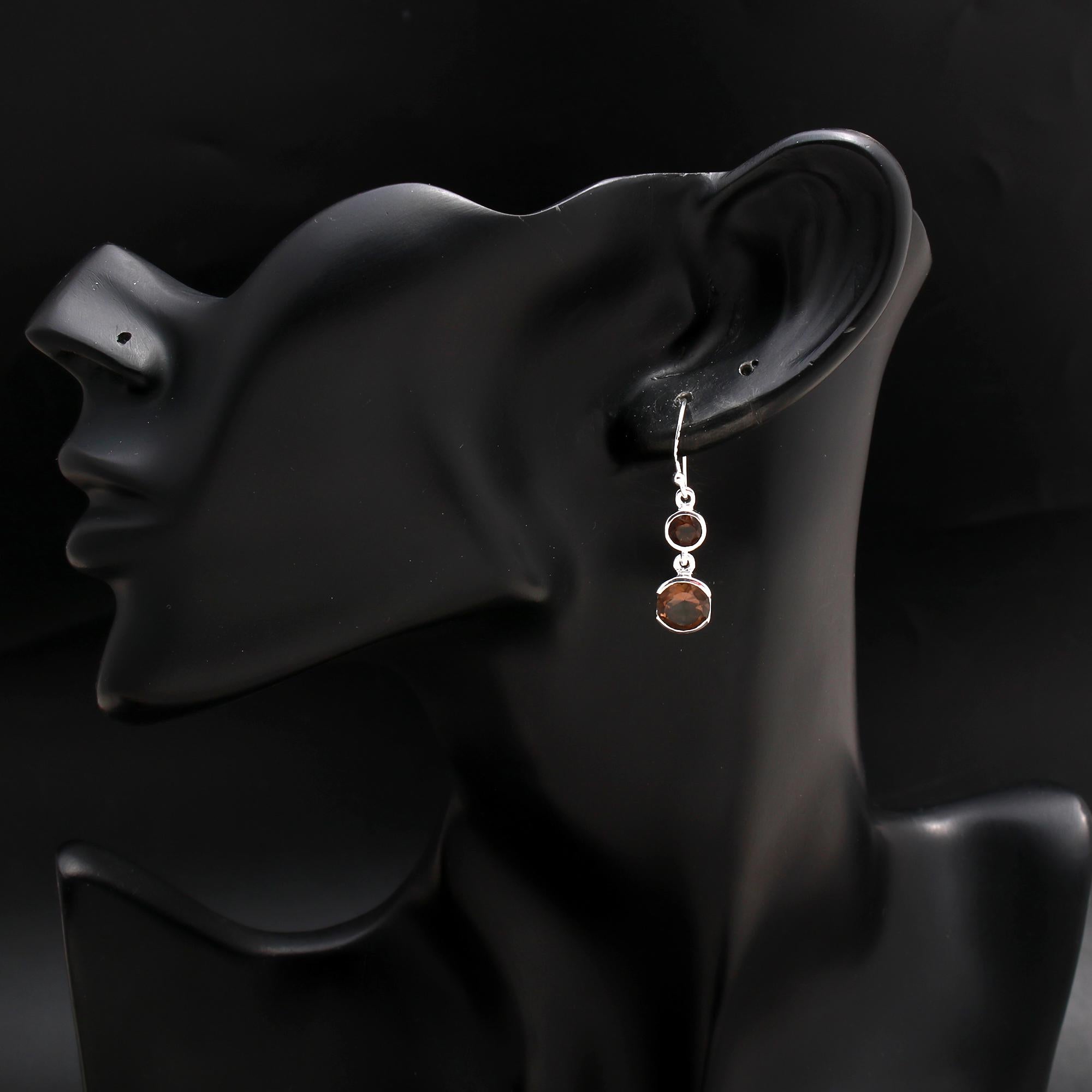 925 Silver Double Smoky Quartz Dangle Earrings