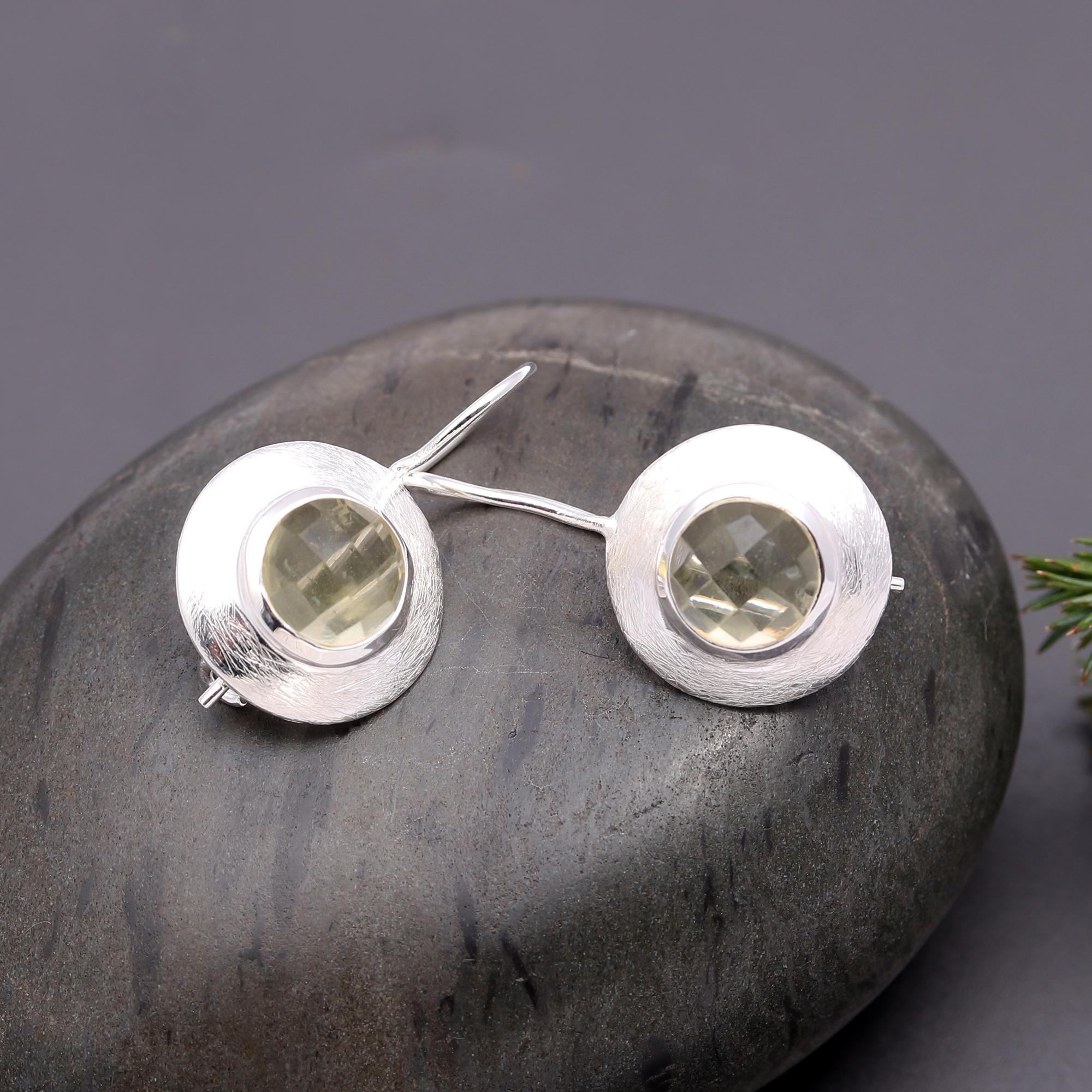 925 Silver Faceted Smoky Quartz Dangle Earrings