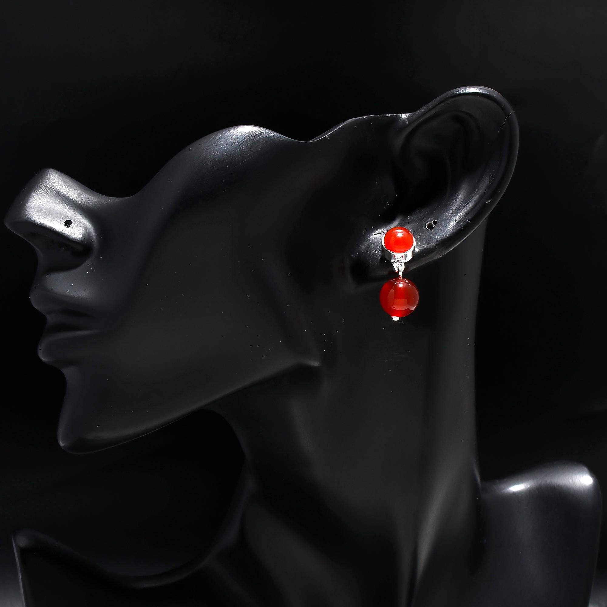 925 Silver Carnelian Double Bead Drop Earrings