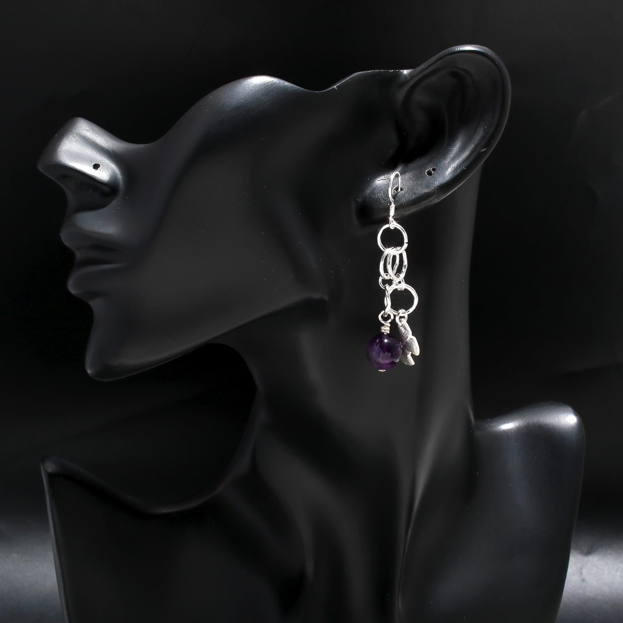 925 Silver Amethyst Bead Dangle Earrings