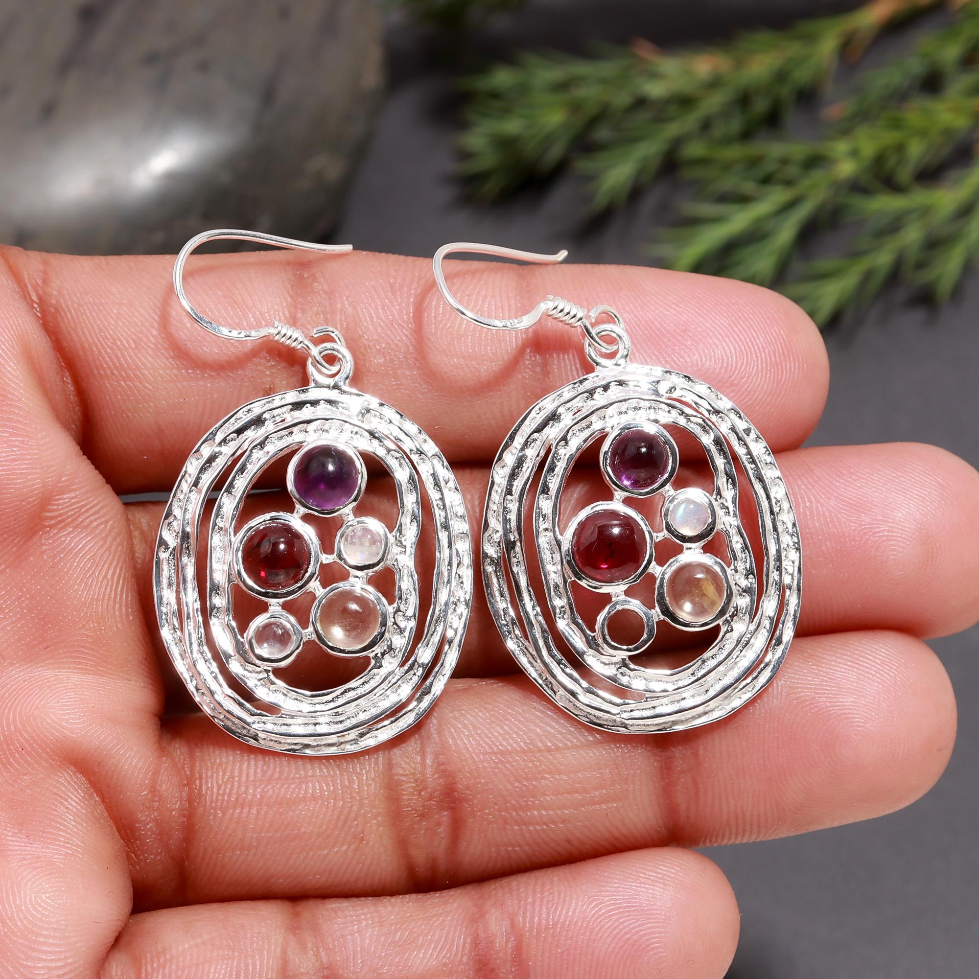 925 Silver Textured Oval Dangle Earrings