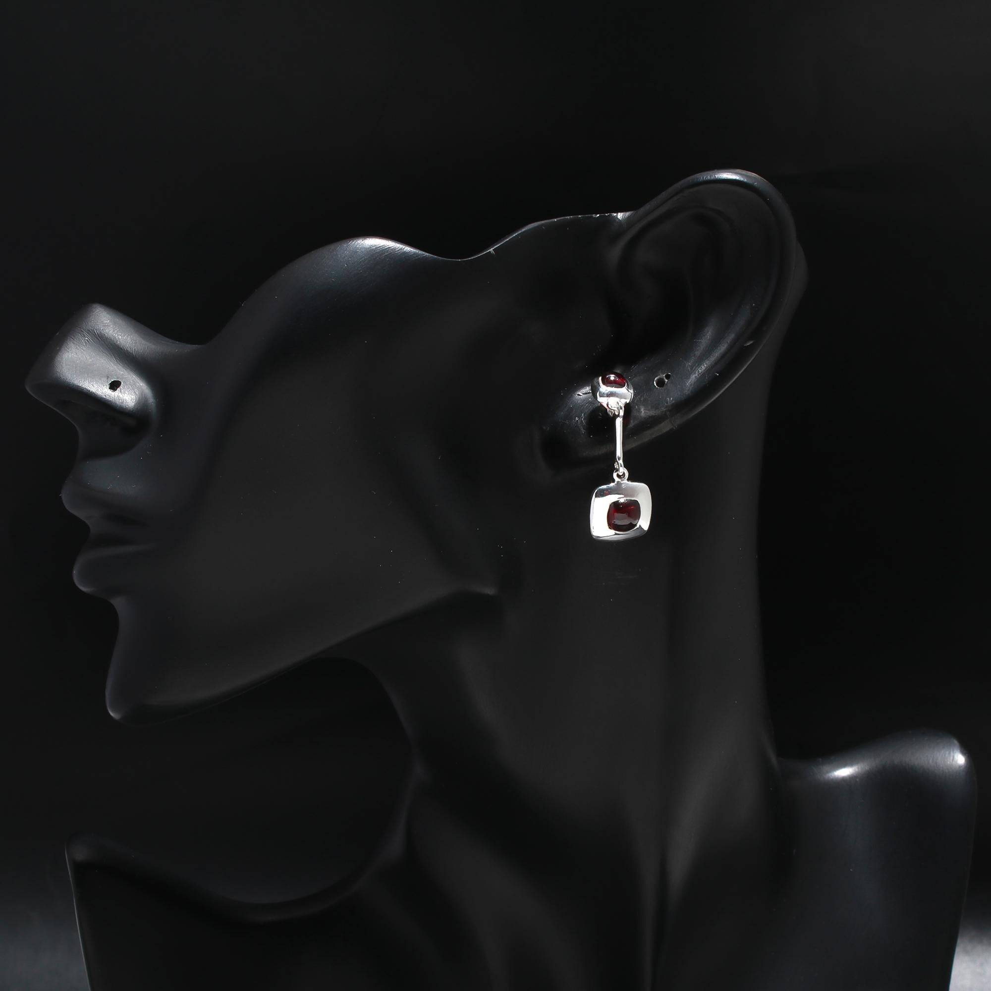 925 Silver Garnet Double Square Drop Earrings