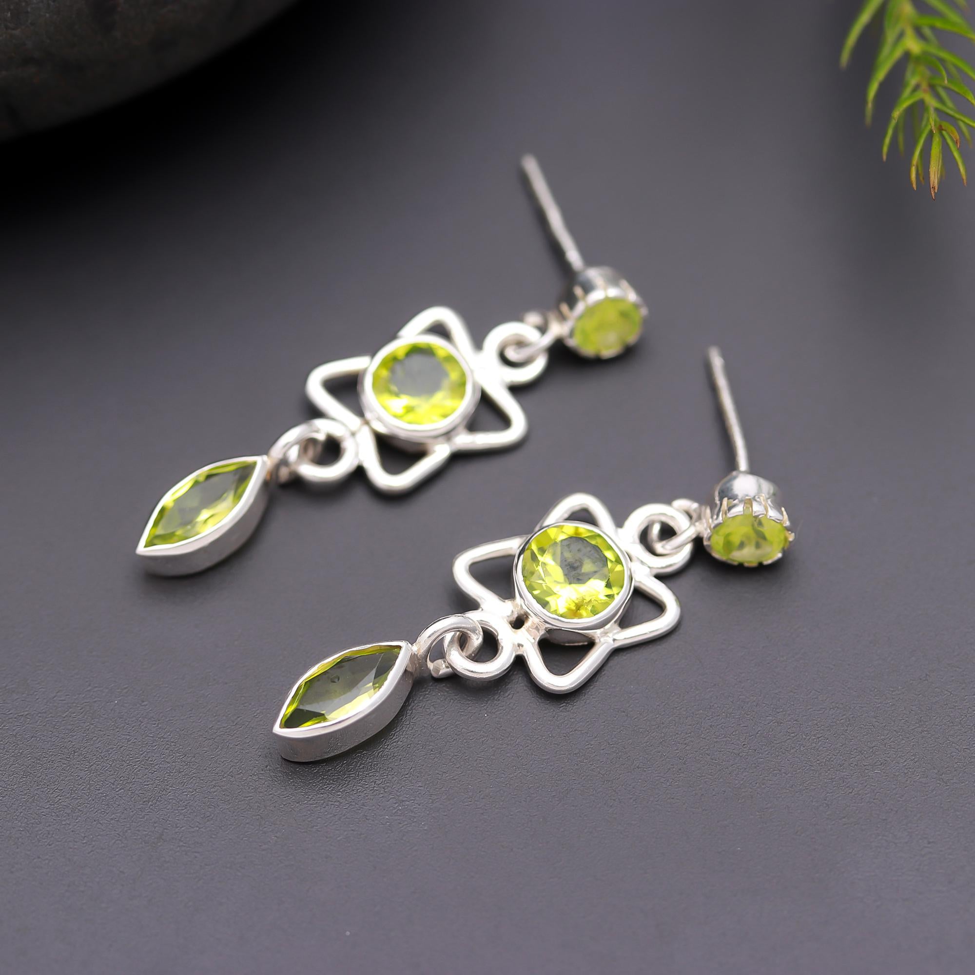 925 Silver Peridot Drop Earrings