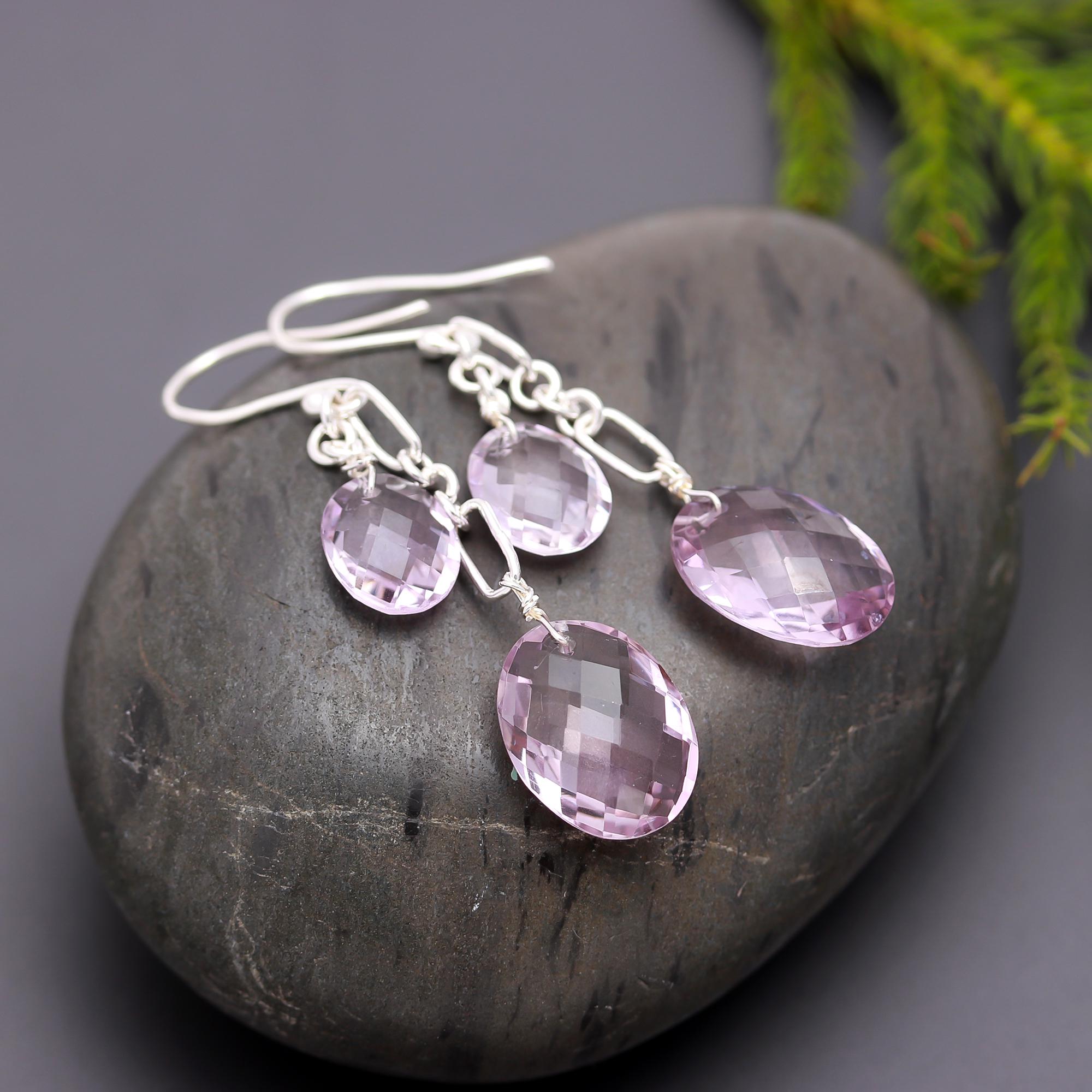 925 Silver Faceted Amethyst Dangle Earrings