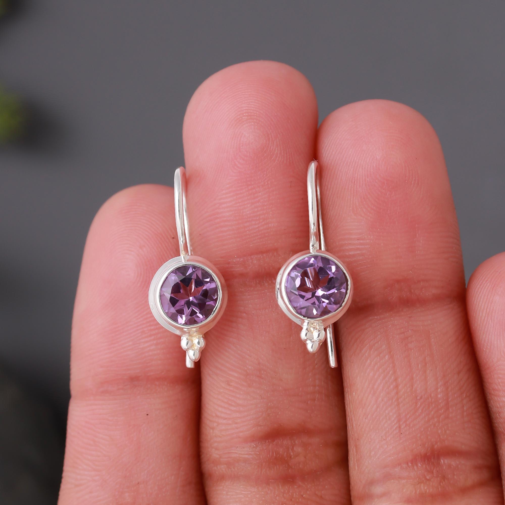 925 Silver Amethyst Hook Earrings