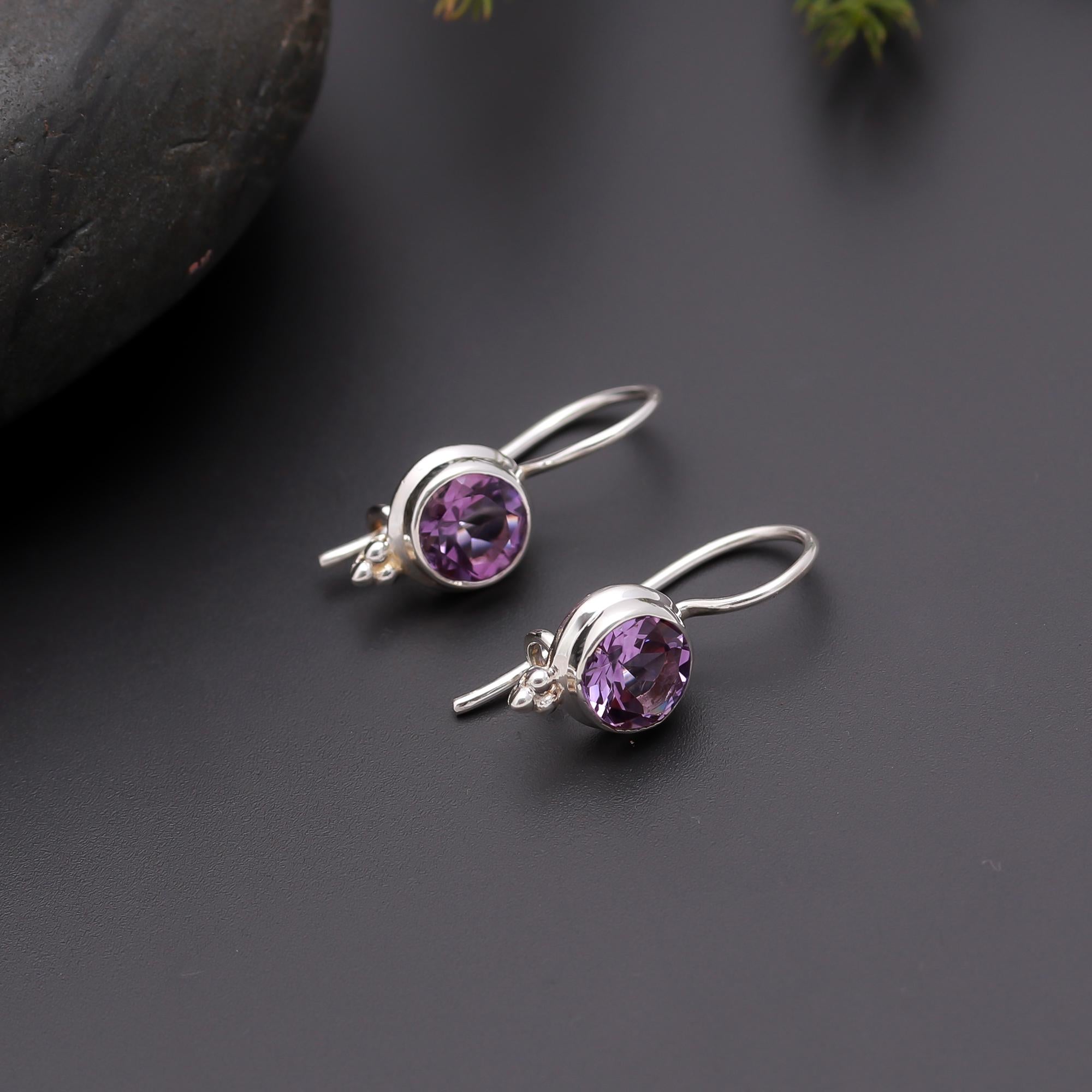 925 Silver Amethyst Hook Earrings