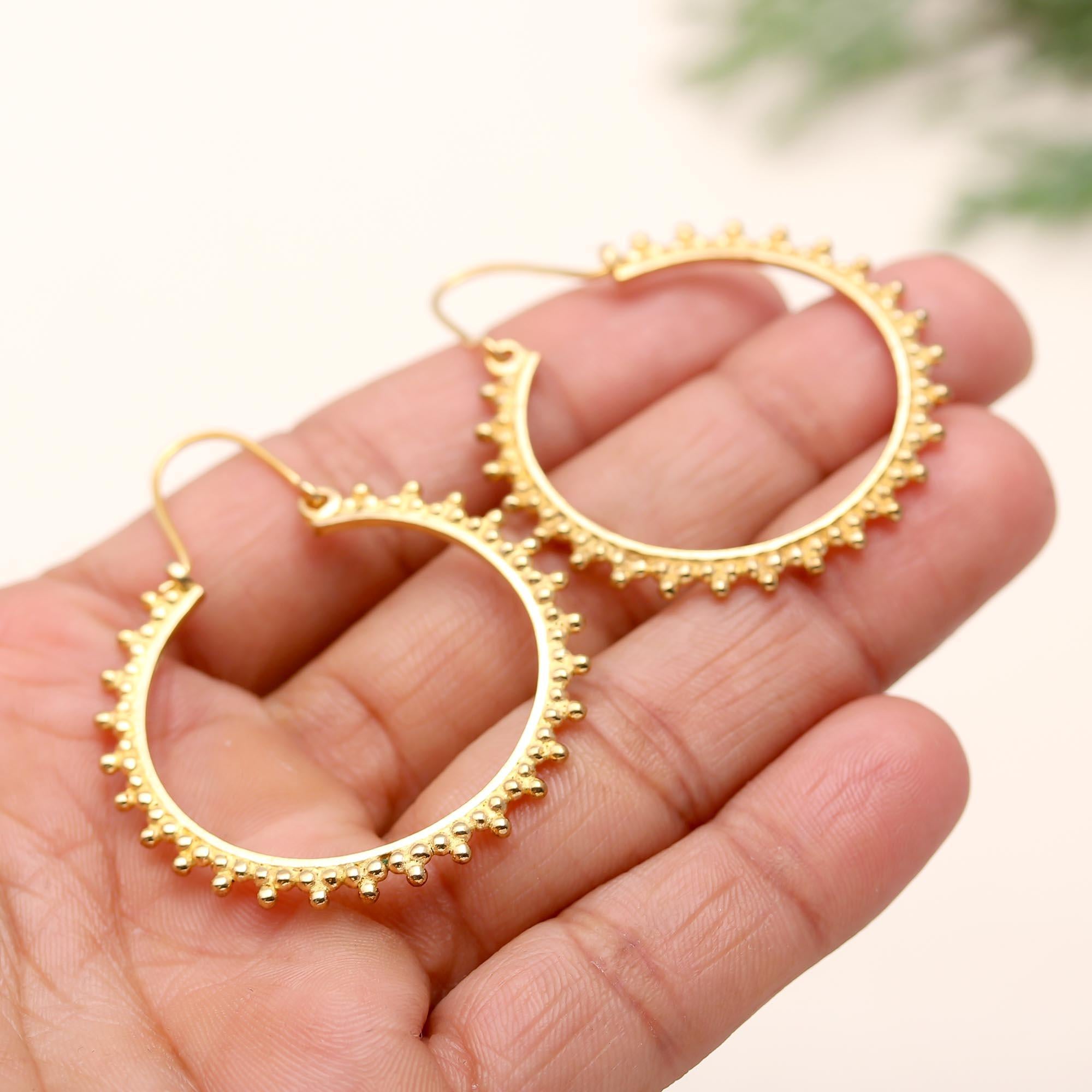 925 Silver Textured Beaded Hoop Earrings