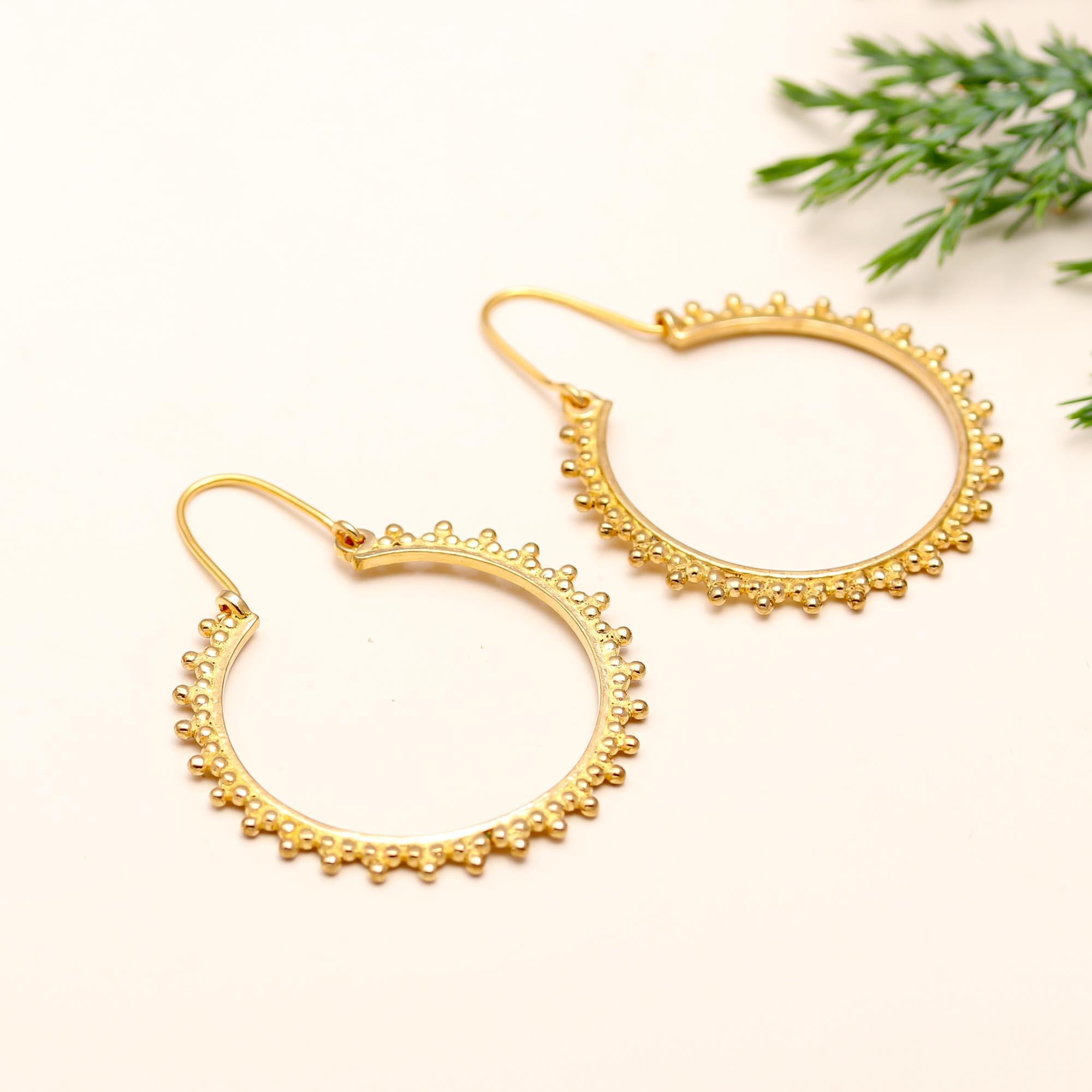 925 Silver Textured Beaded Hoop Earrings