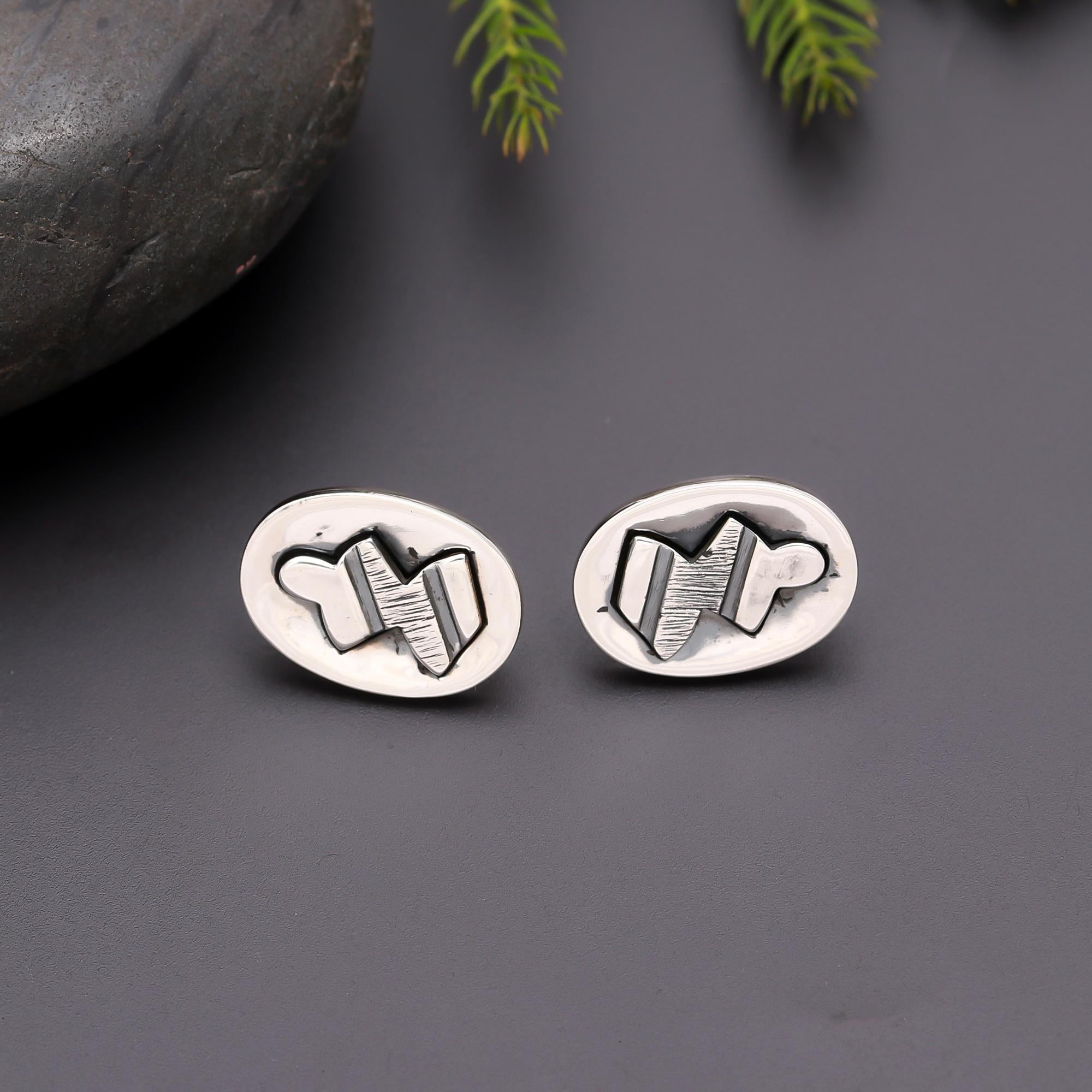925 Silver Textured Oval Stud Earrings