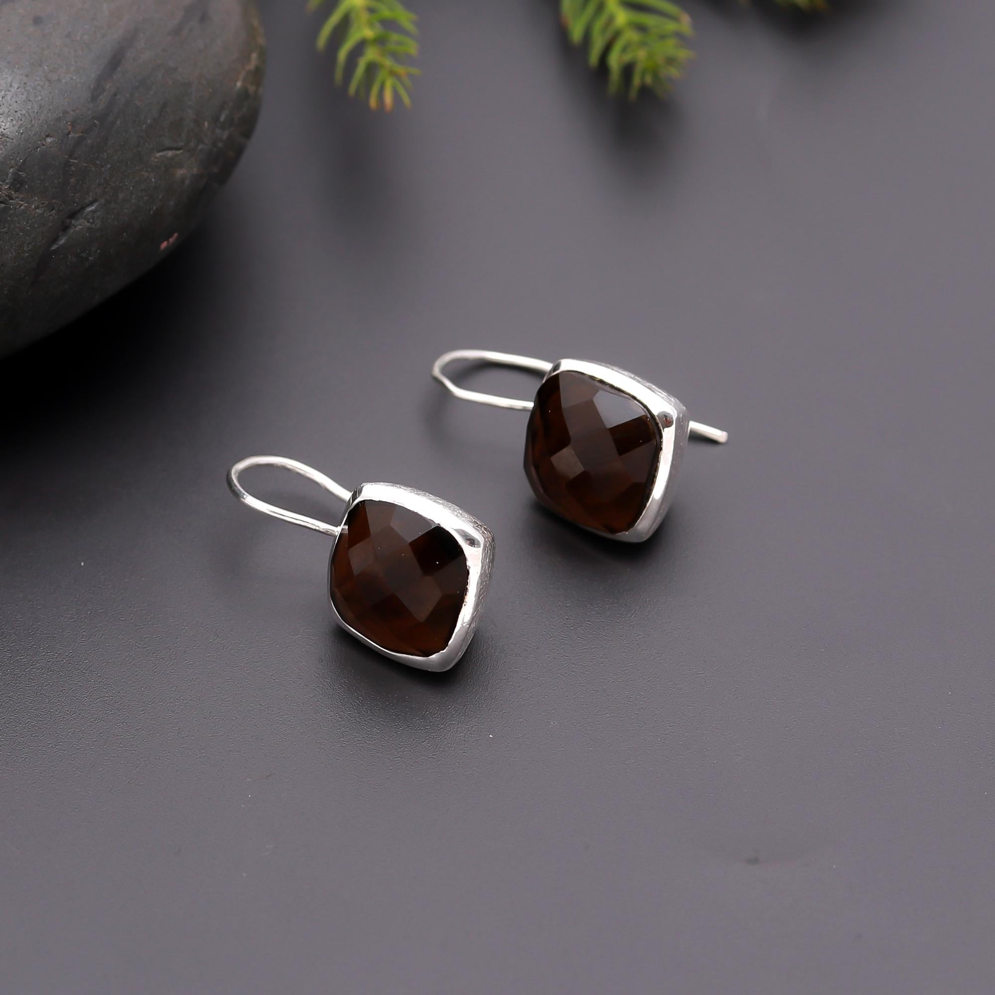 925 Silver Garnet Dangle Earrings