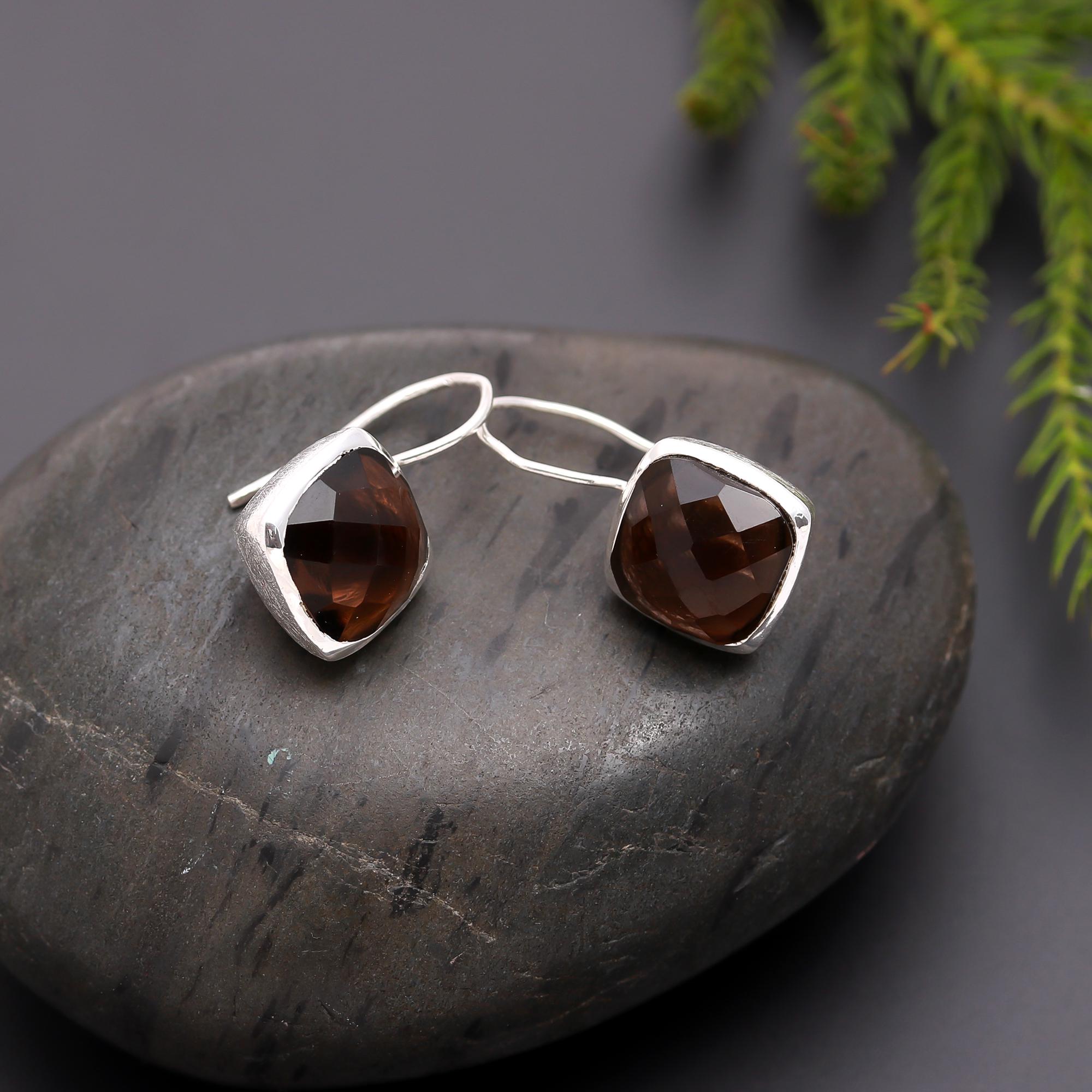 925 Silver Garnet Dangle Earrings