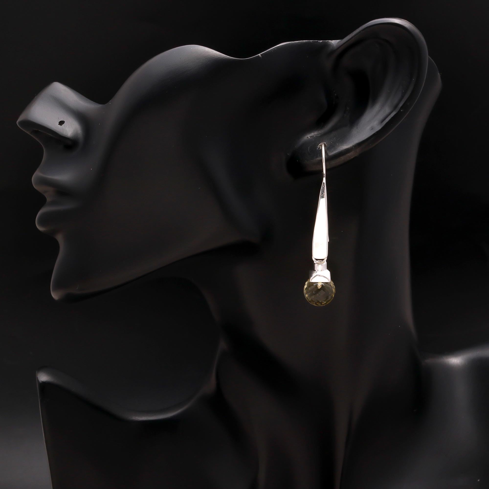 925 Silver Faceted Lemon Quartz Dangle Earrings