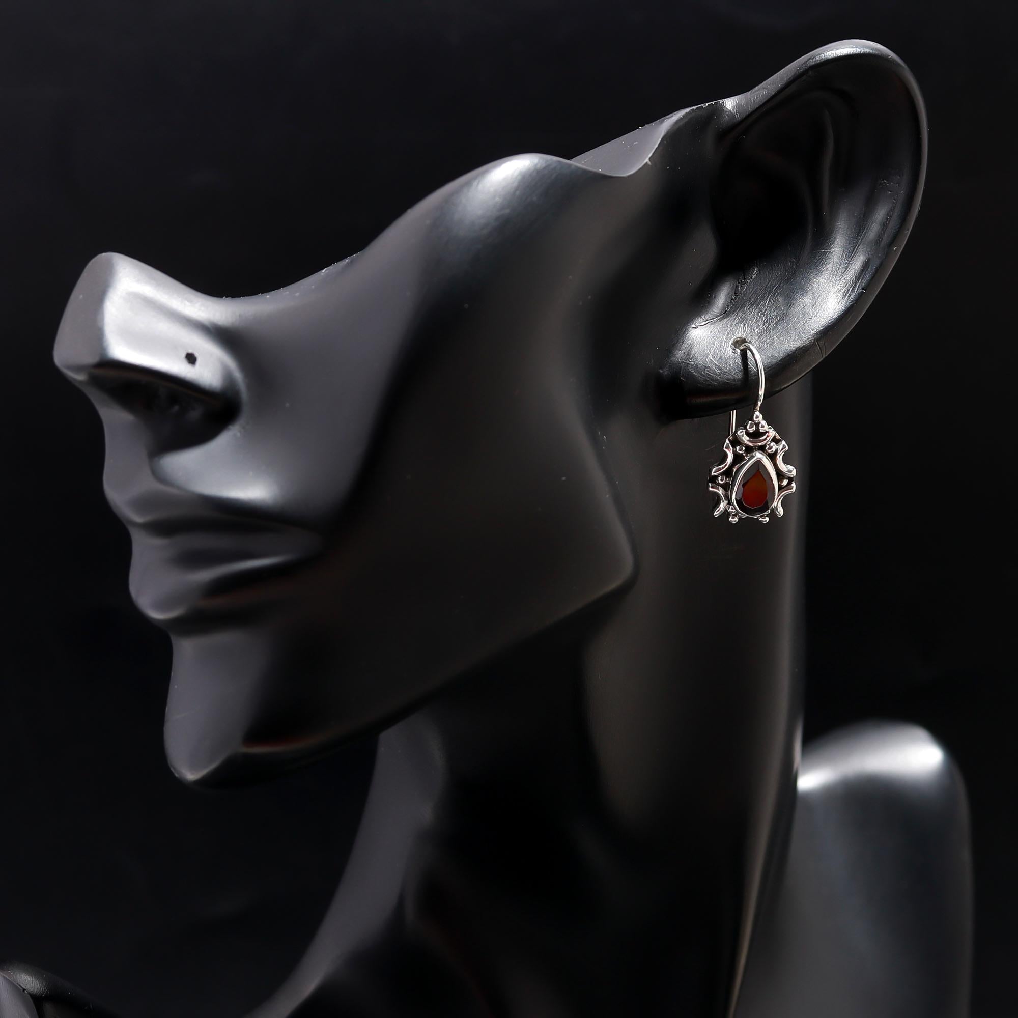 925 Silver Garnet Dangle Earrings