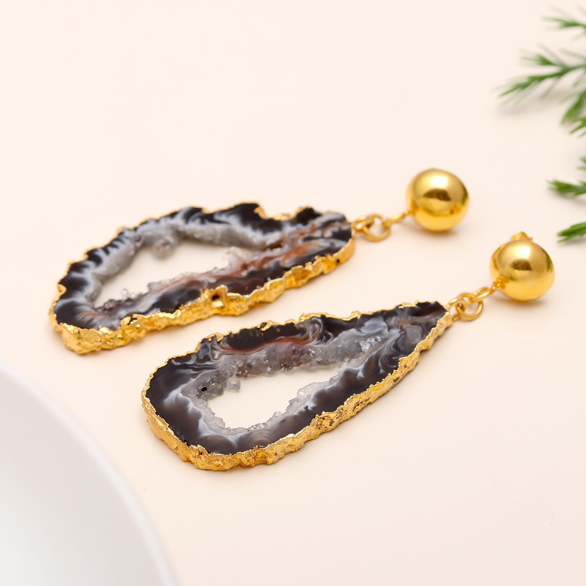 925 Silver Agate Slice Drop Earrings