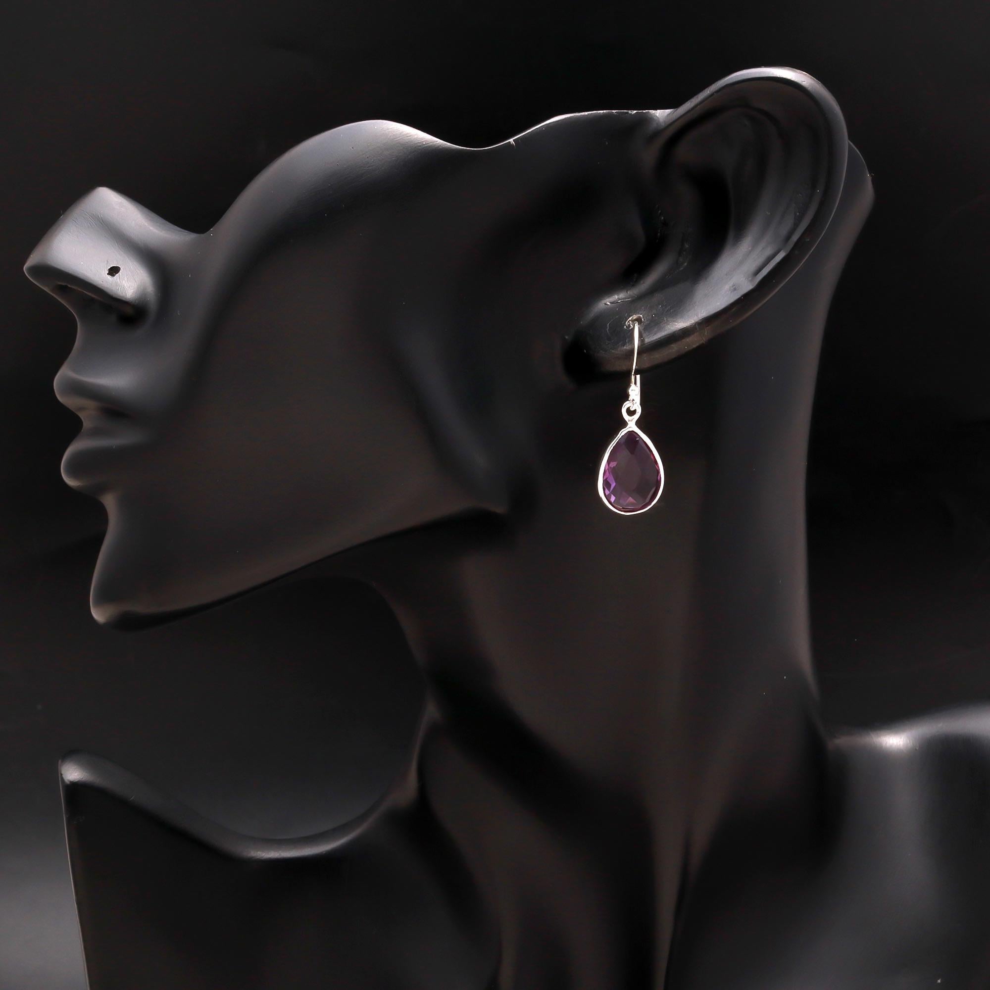 925 Silver Faceted Amethyst Dangle Earrings