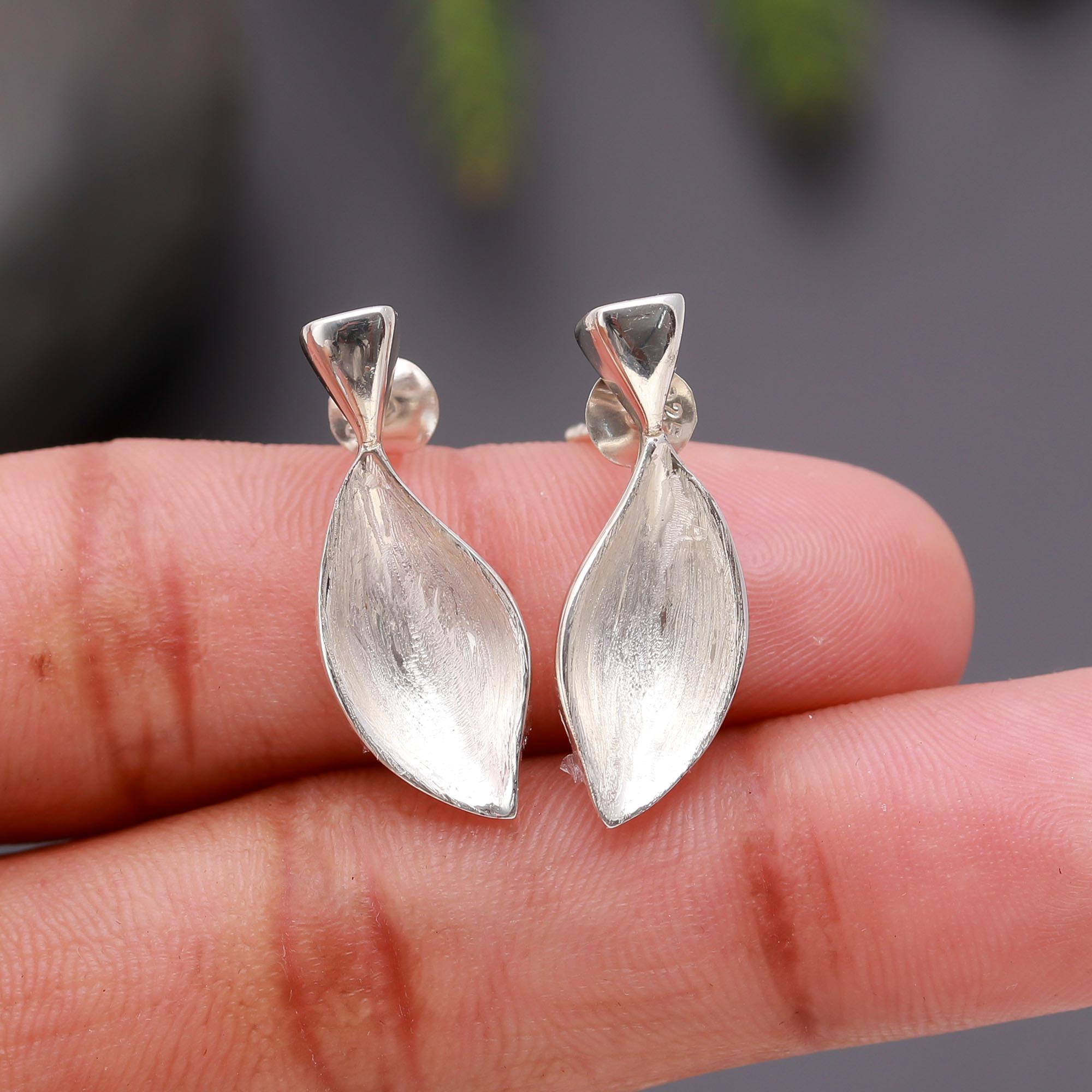 925 Silver Textured Leaf Stud Earrings