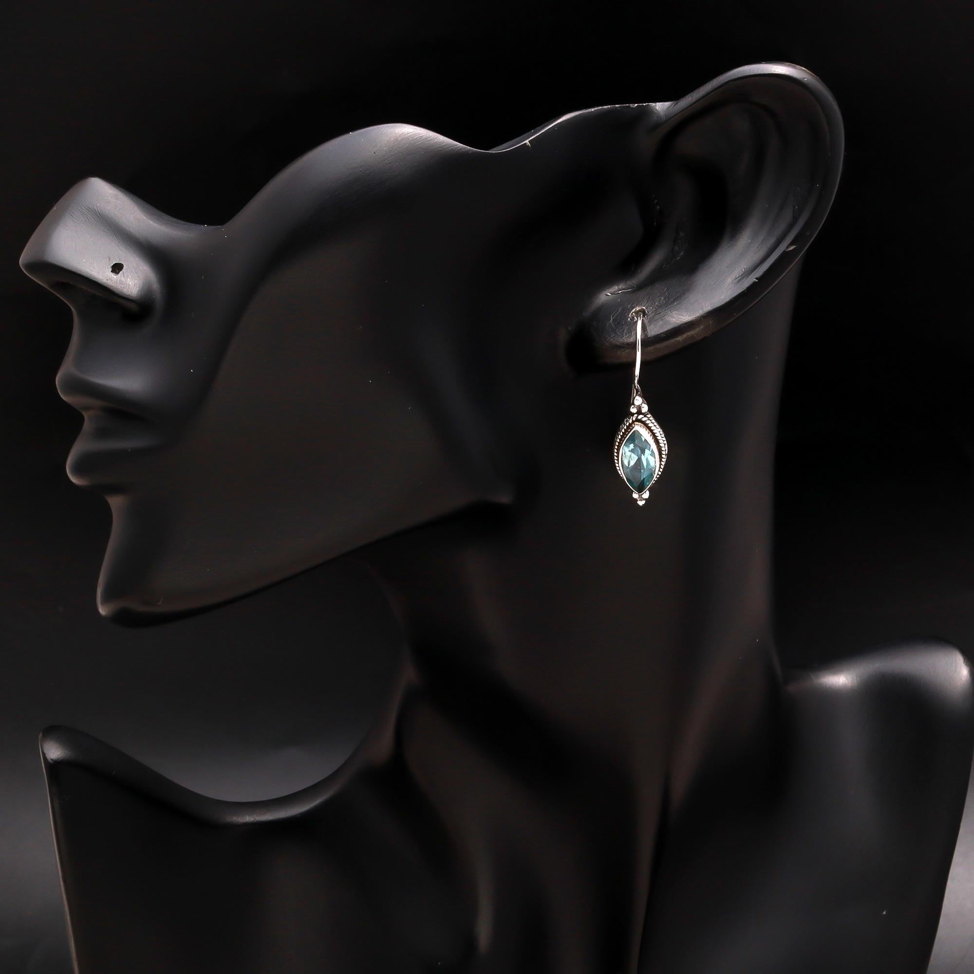 925 Silver Marquise Blue Topaz Dangle Earrings