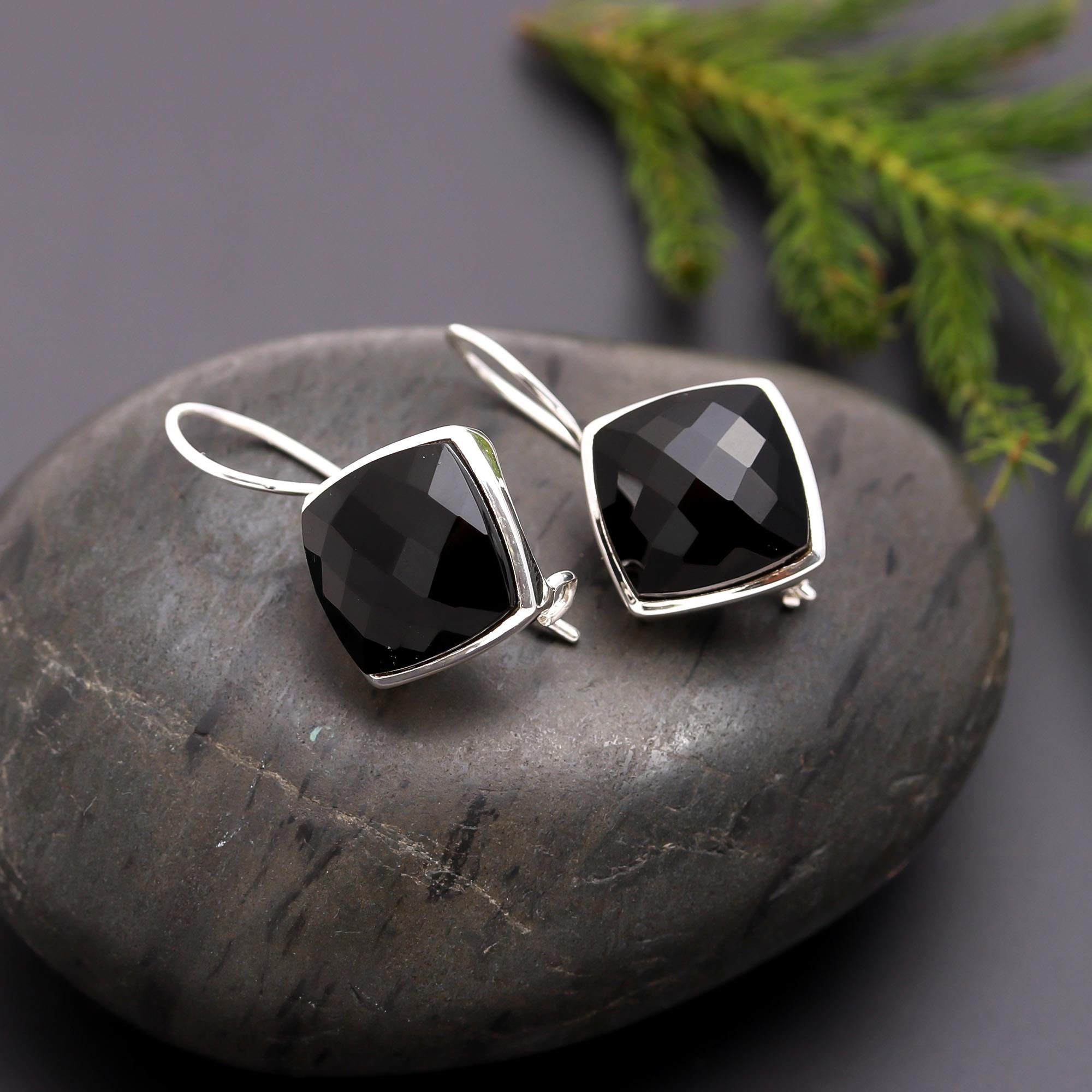 925 Silver Black Onyx Dangle Earrings
