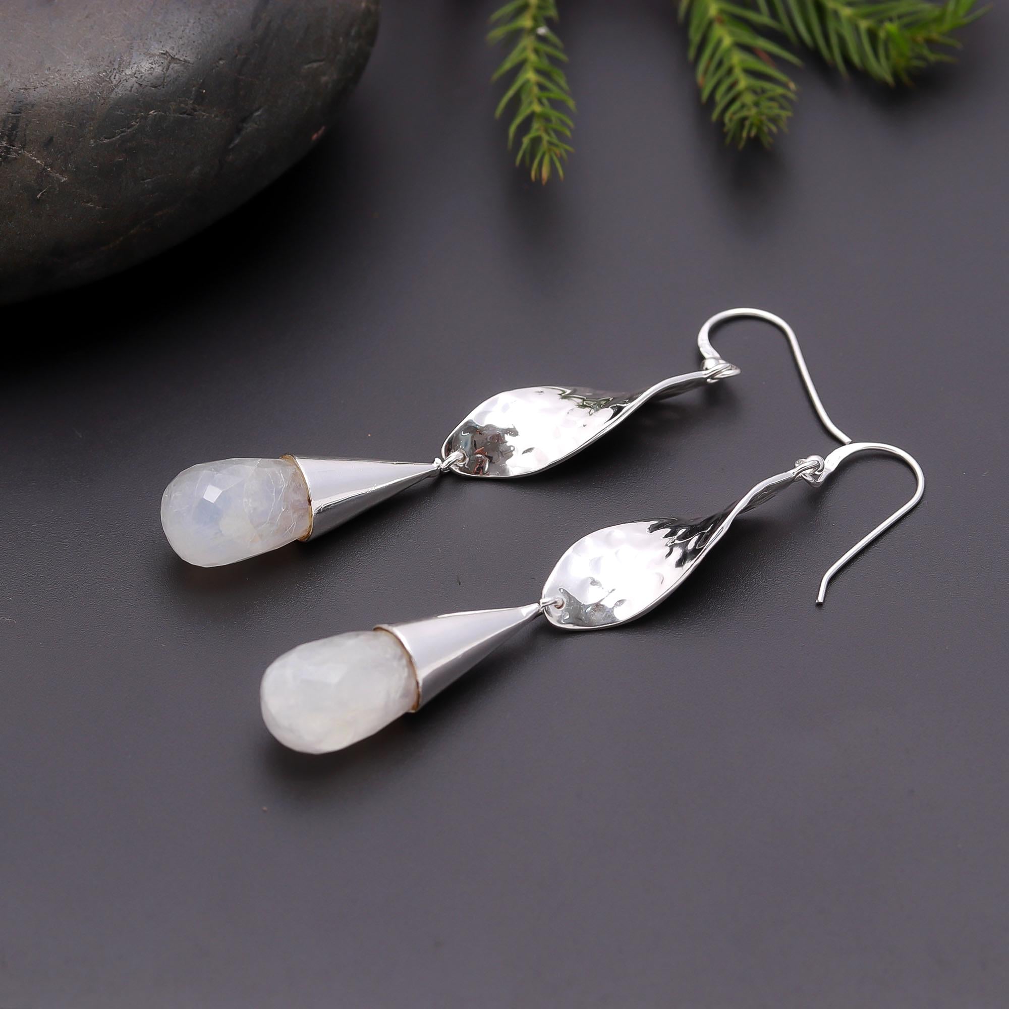 925 Silver Moonstone Drop Dangle Earrings