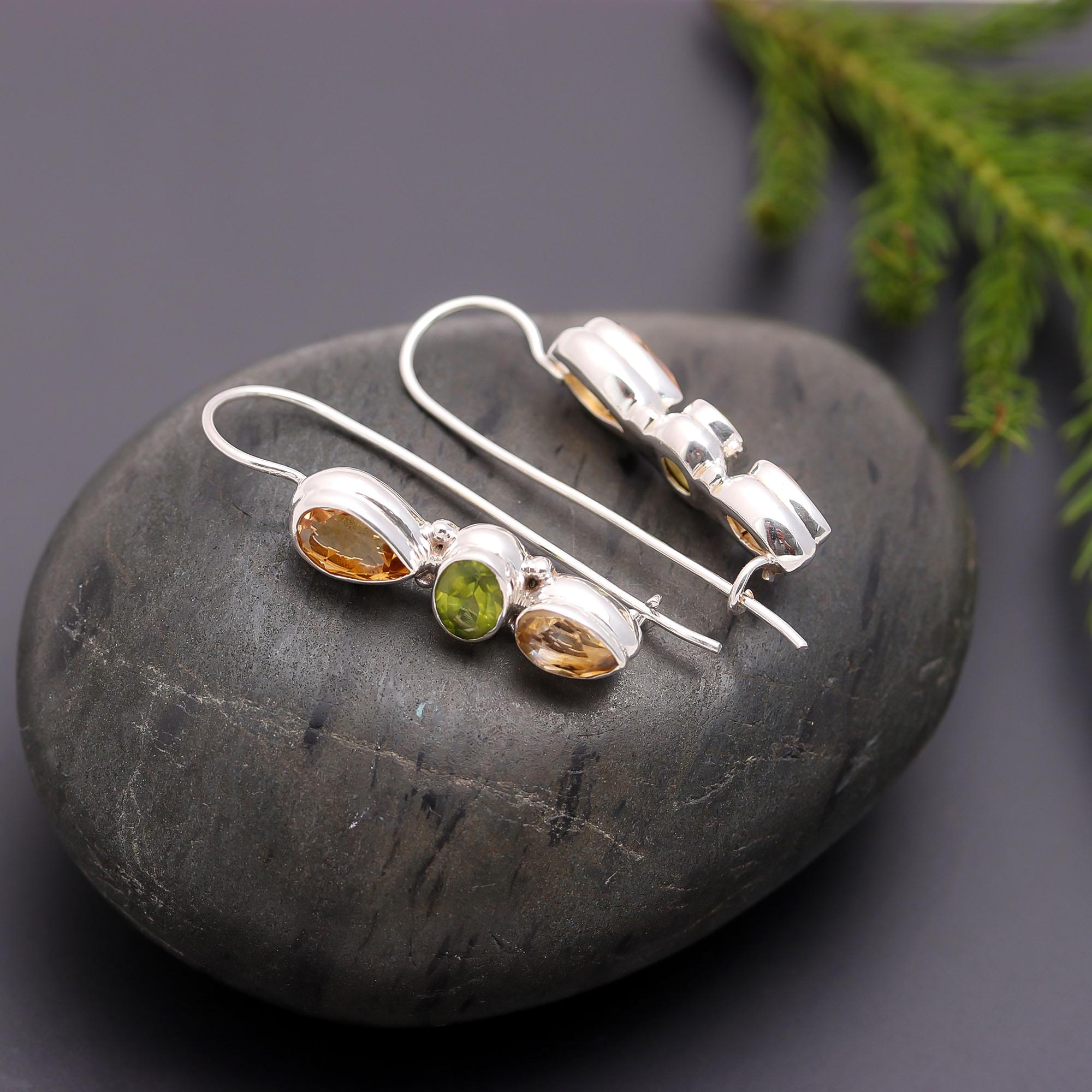 925 Silver Multi-Stone Dangle Earrings