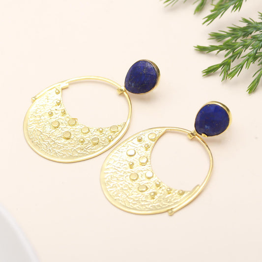 Lapis Stud Earrings in Brass  Handmade