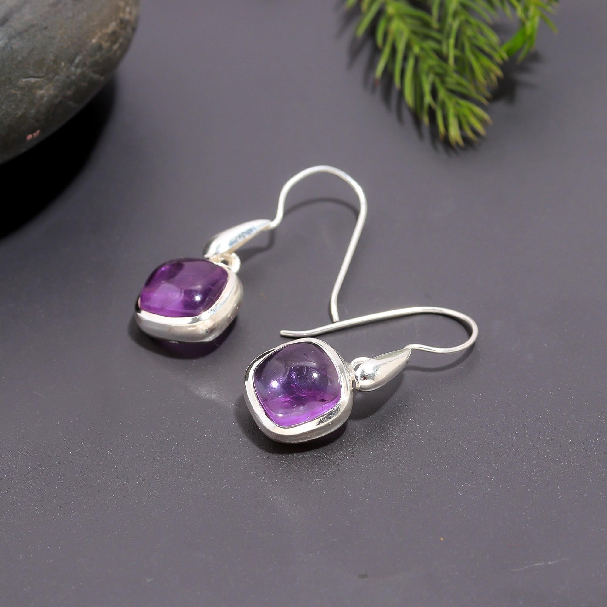 925 Silver Amethyst Dangle Earrings