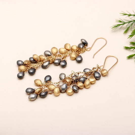 Brass Grapevine Bunch Dangle Earrings with Scratch Texture