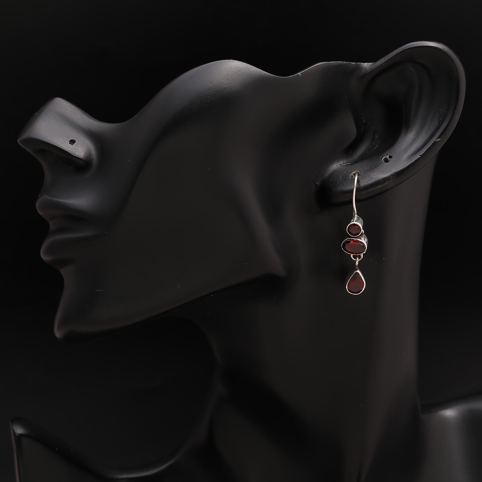 925 Silver Garnet Teardrop Dangle Earrings