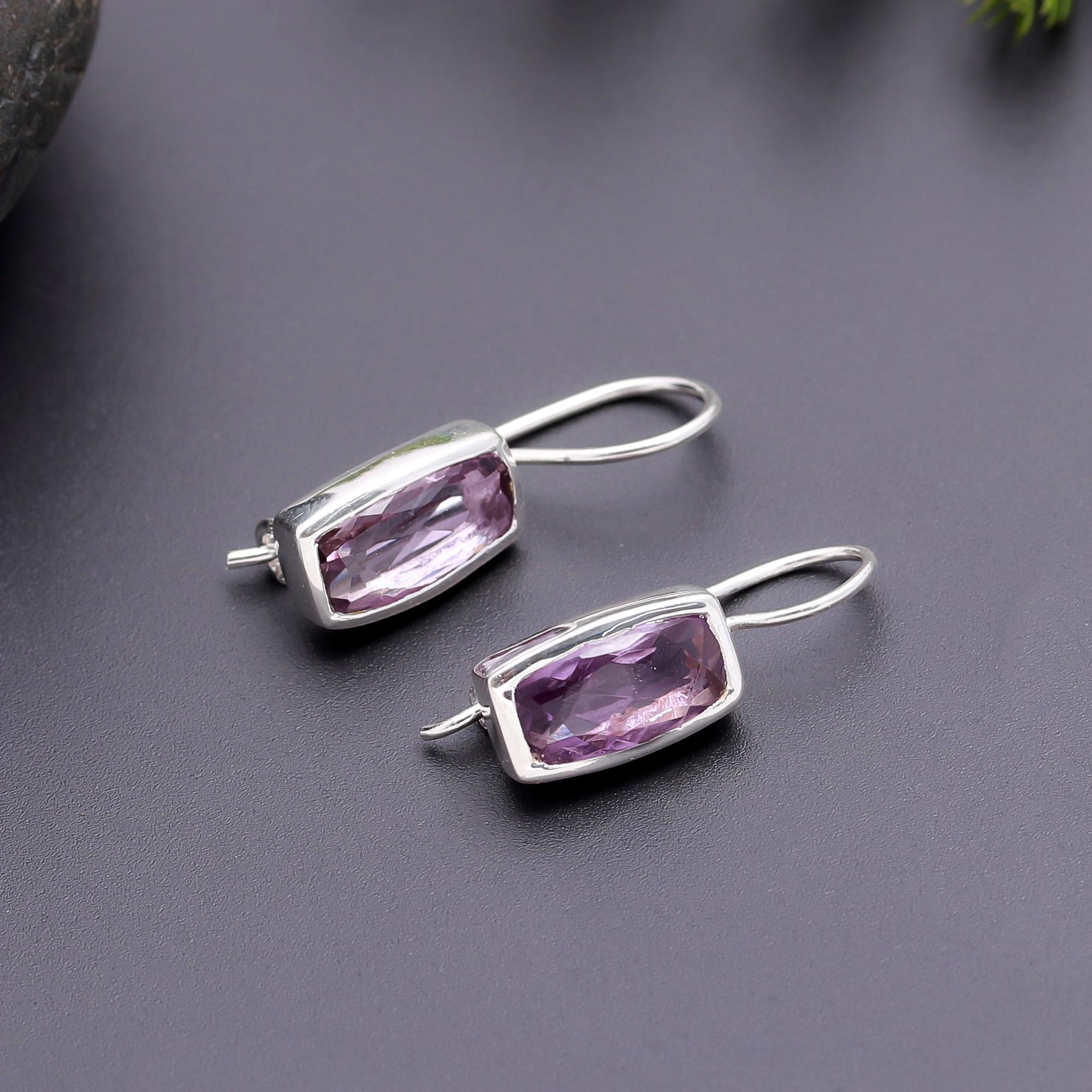 925 Silver Amethyst Dangle Earrings