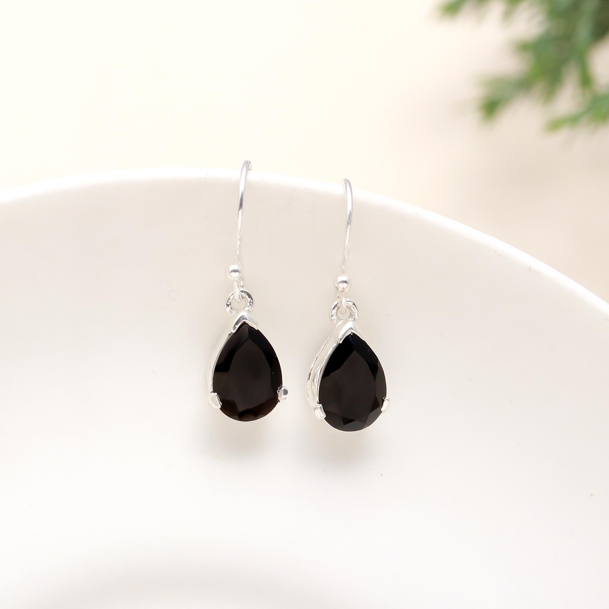 925 Sterling Silver Black Onyx Teardrop Earring With Earwire