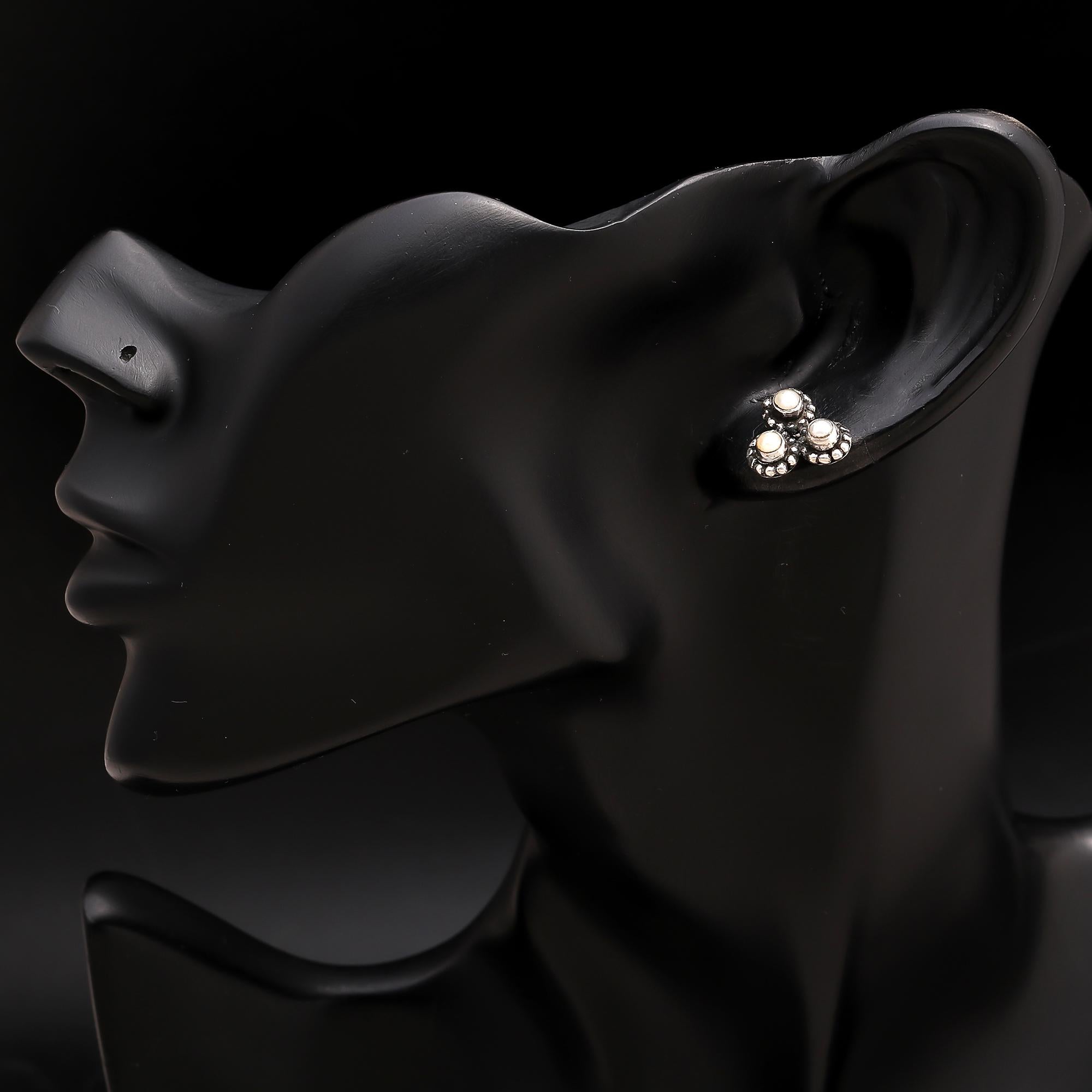 925 Silver Pearl Cluster Stud Earrings