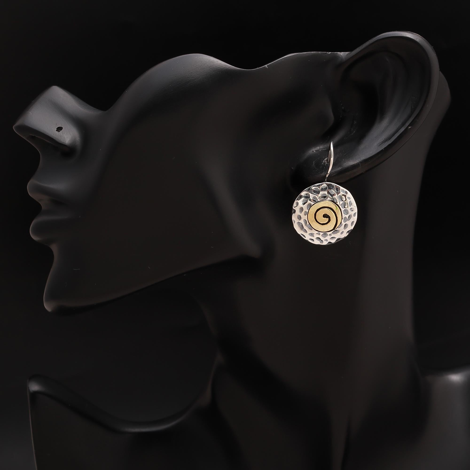 925 Silver Hammered Spiral Disc Dangle Earrings
