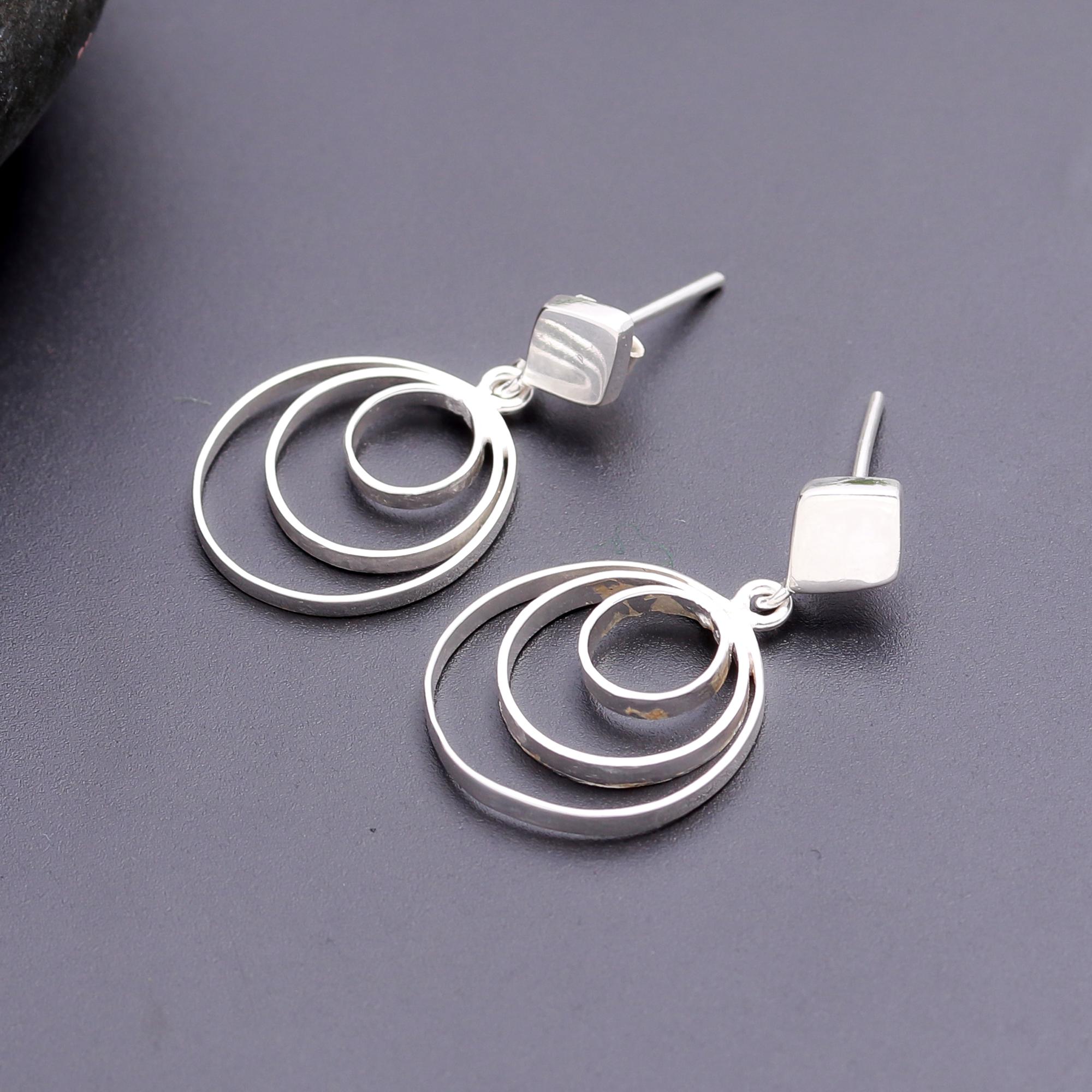 925 Silver Multi Circle Drop Earrings