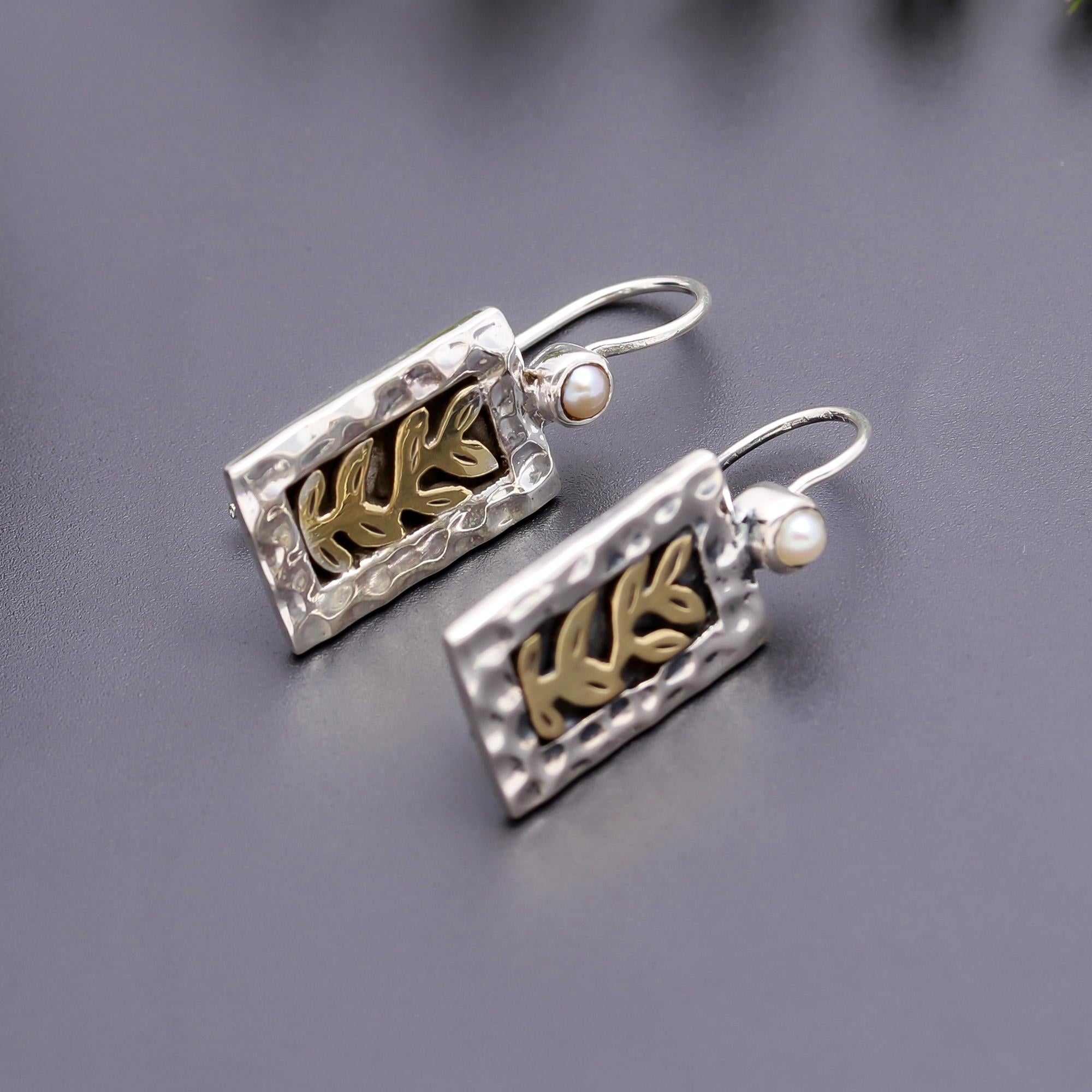 925 Silver Leaf Design Rectangle Dangle Earrings