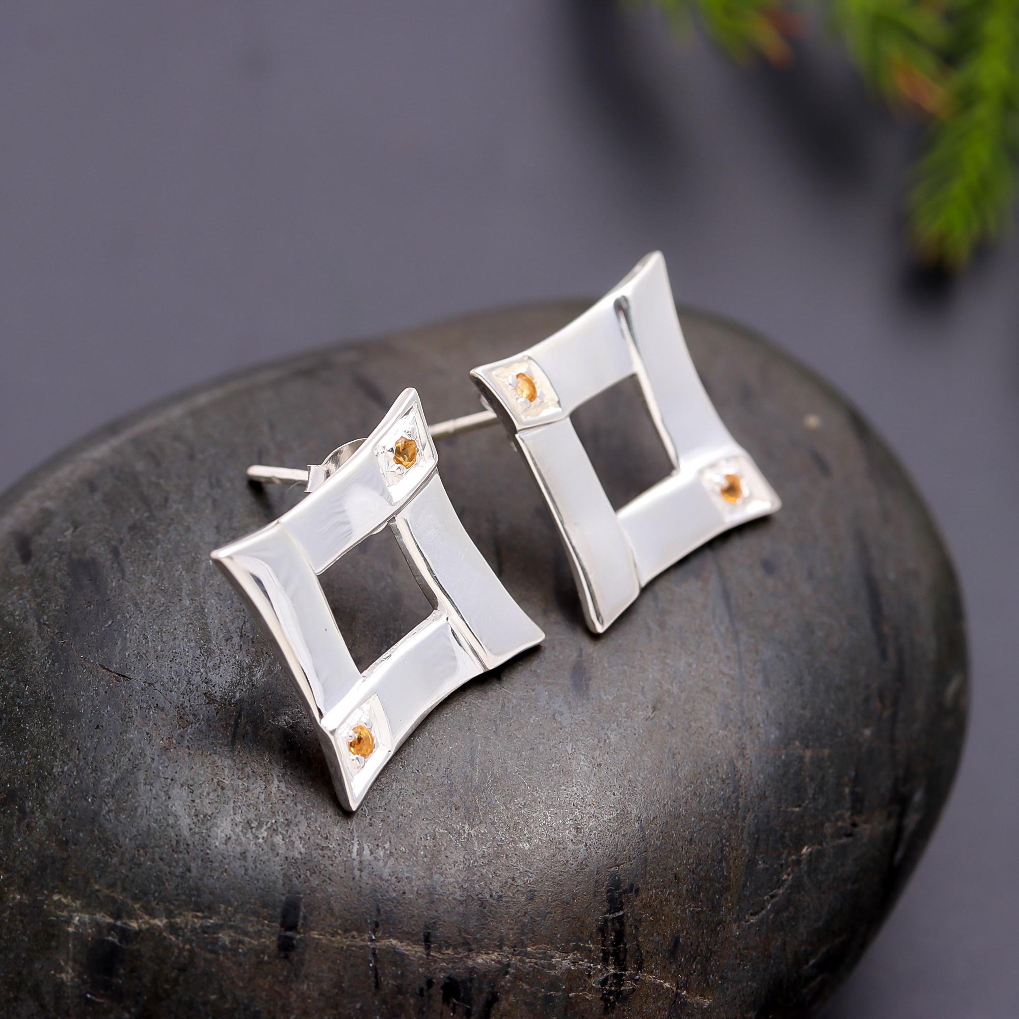 925 Silver Square Open Stud Earrings