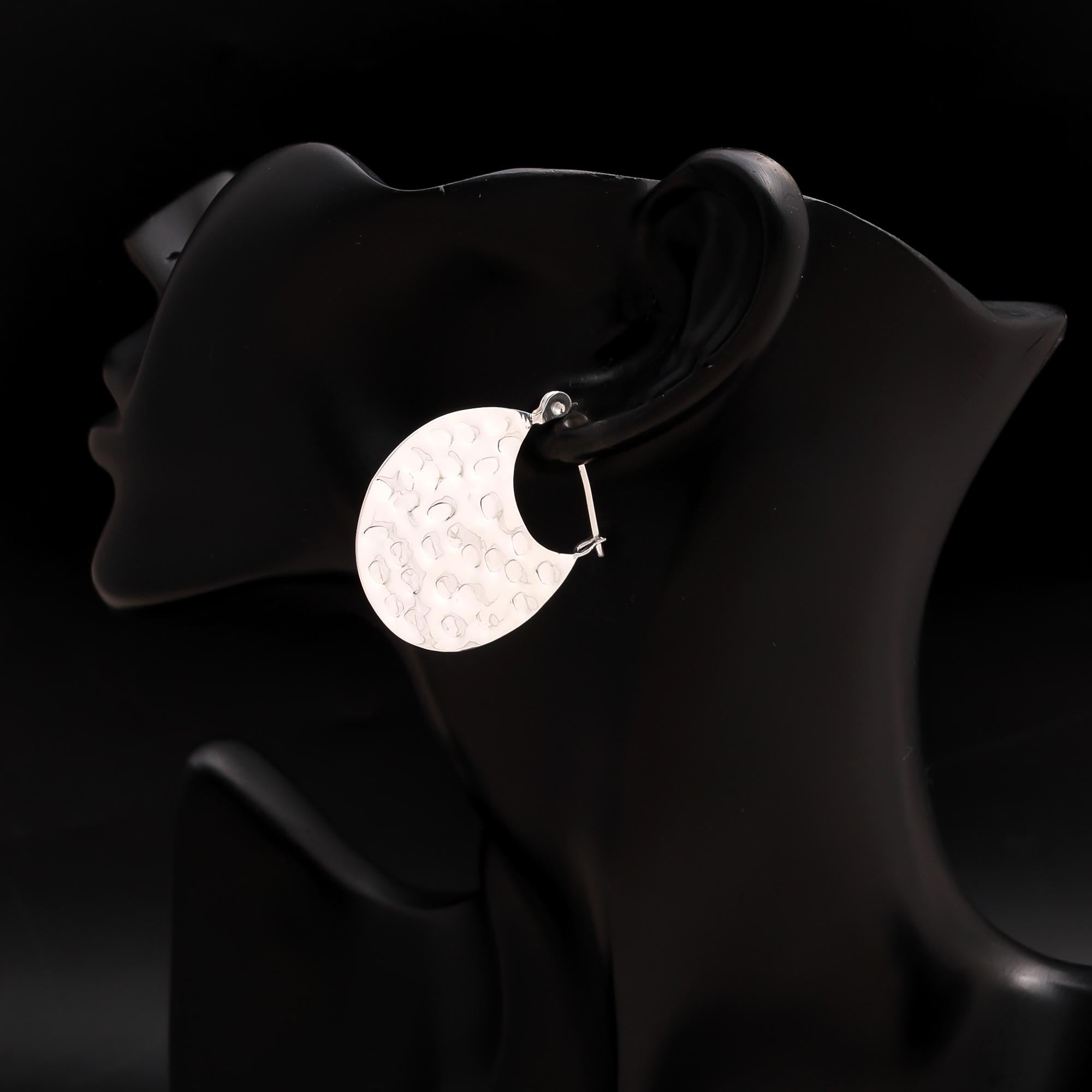 925 Silver Hammered Half Moon Hoop Earrings