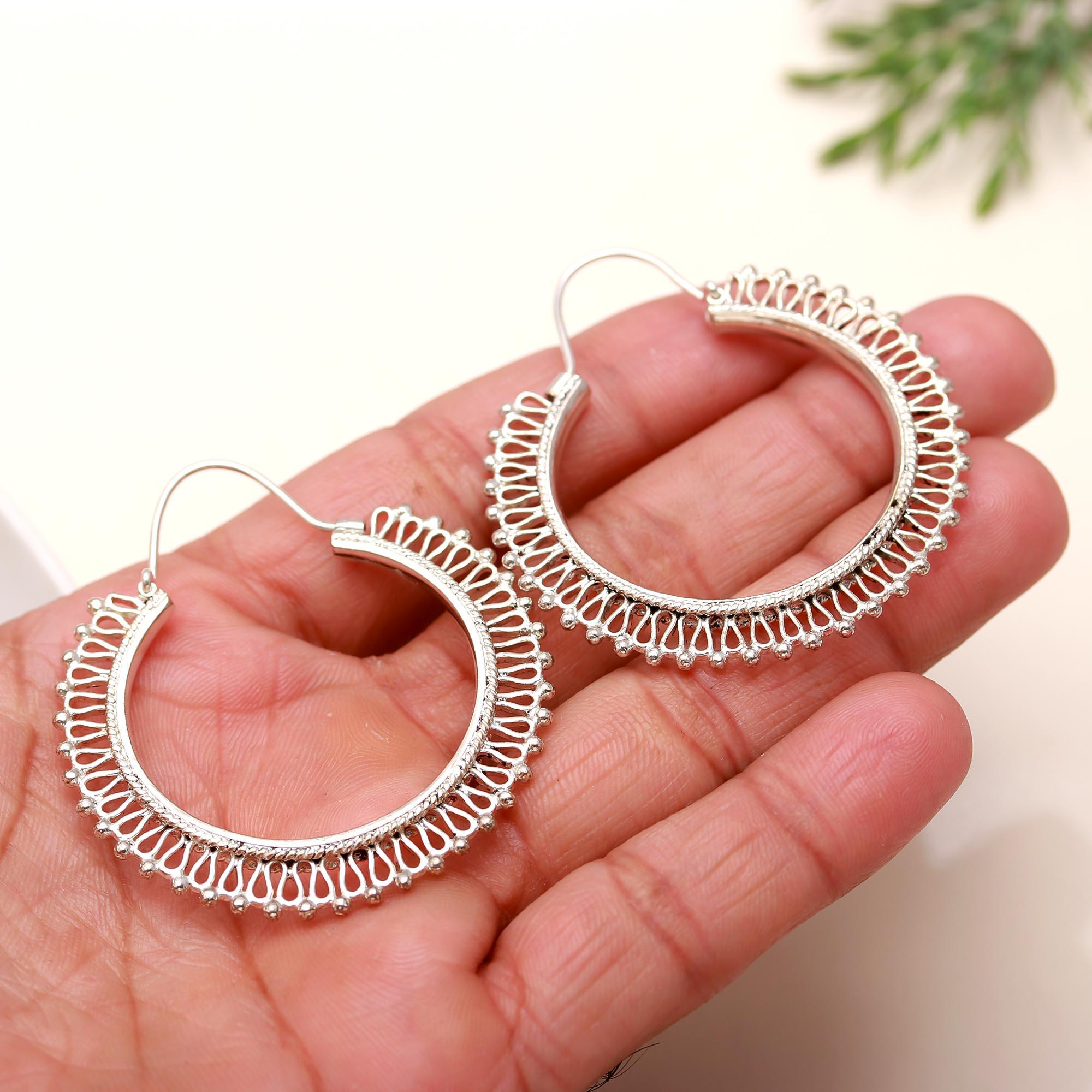 925 Silver Intricate Filigree Hoop Earrings