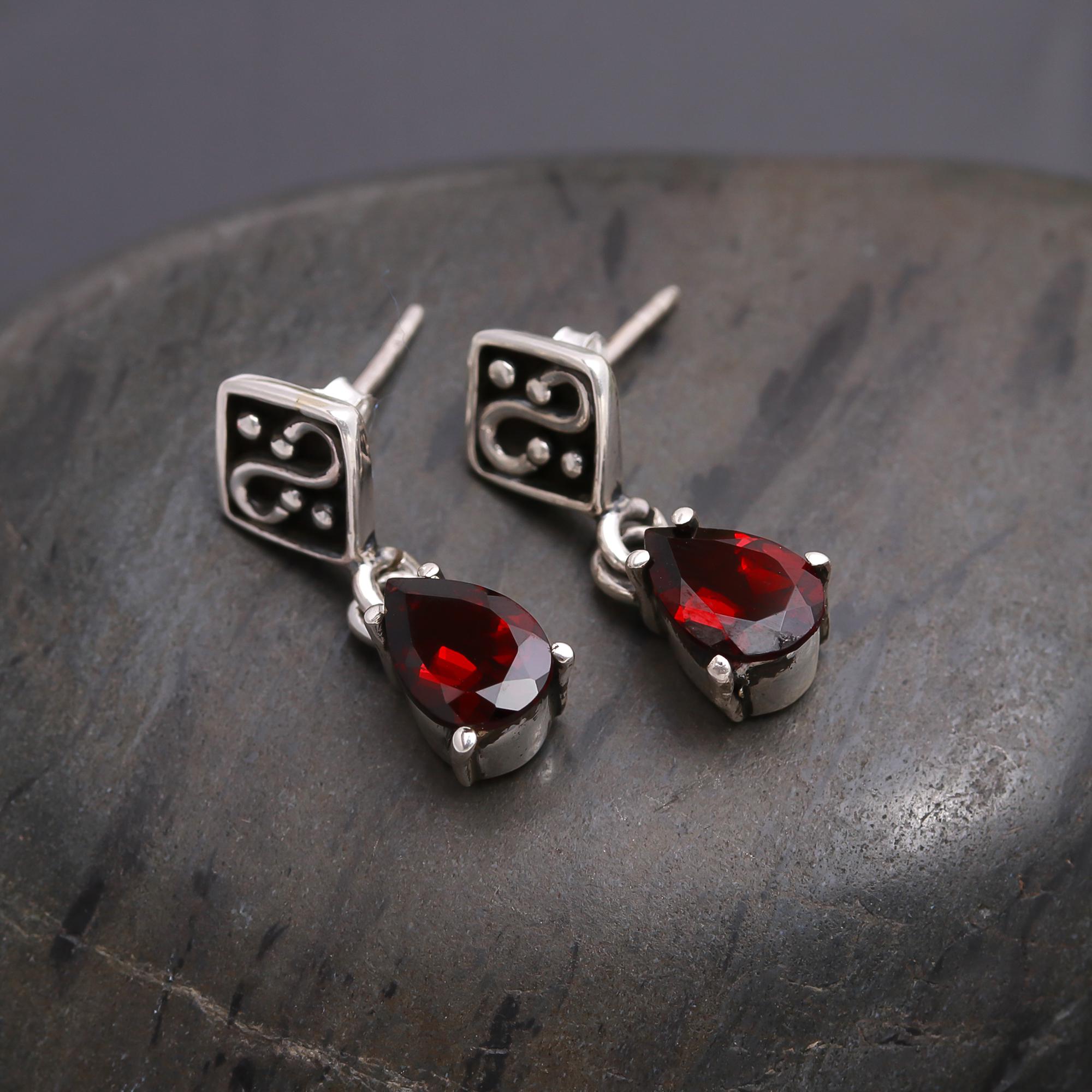 925 Silver Garnet Drop Earrings