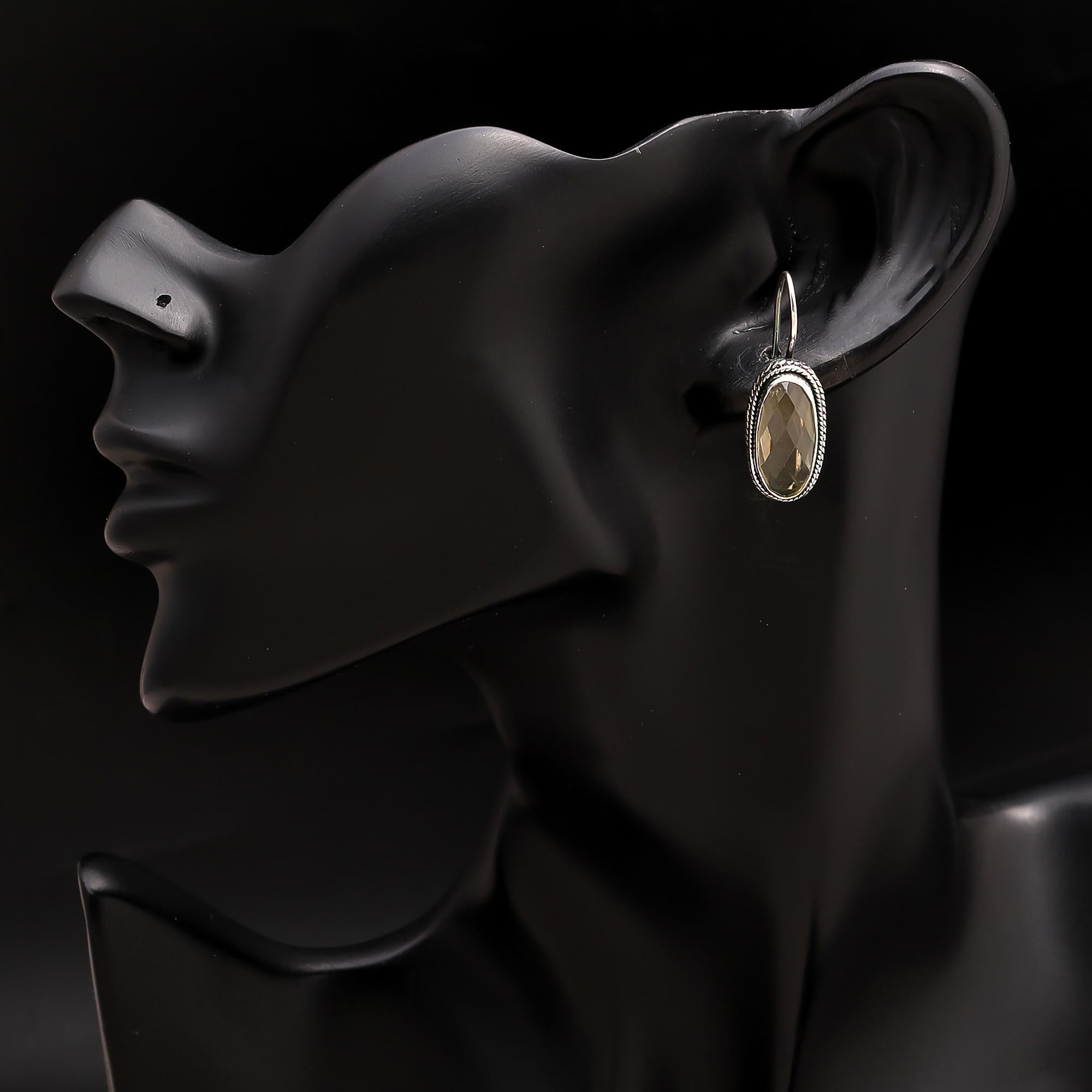 925 Silver Green Amethyst Dangle Earrings