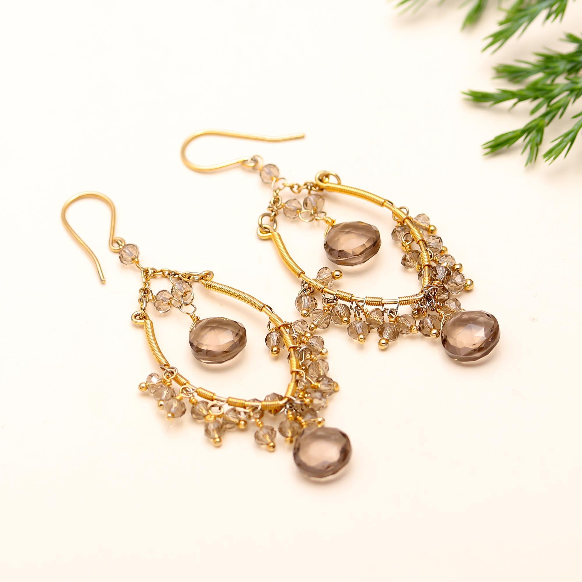 925 Silver Smoky Quartz Chandelier Earrings