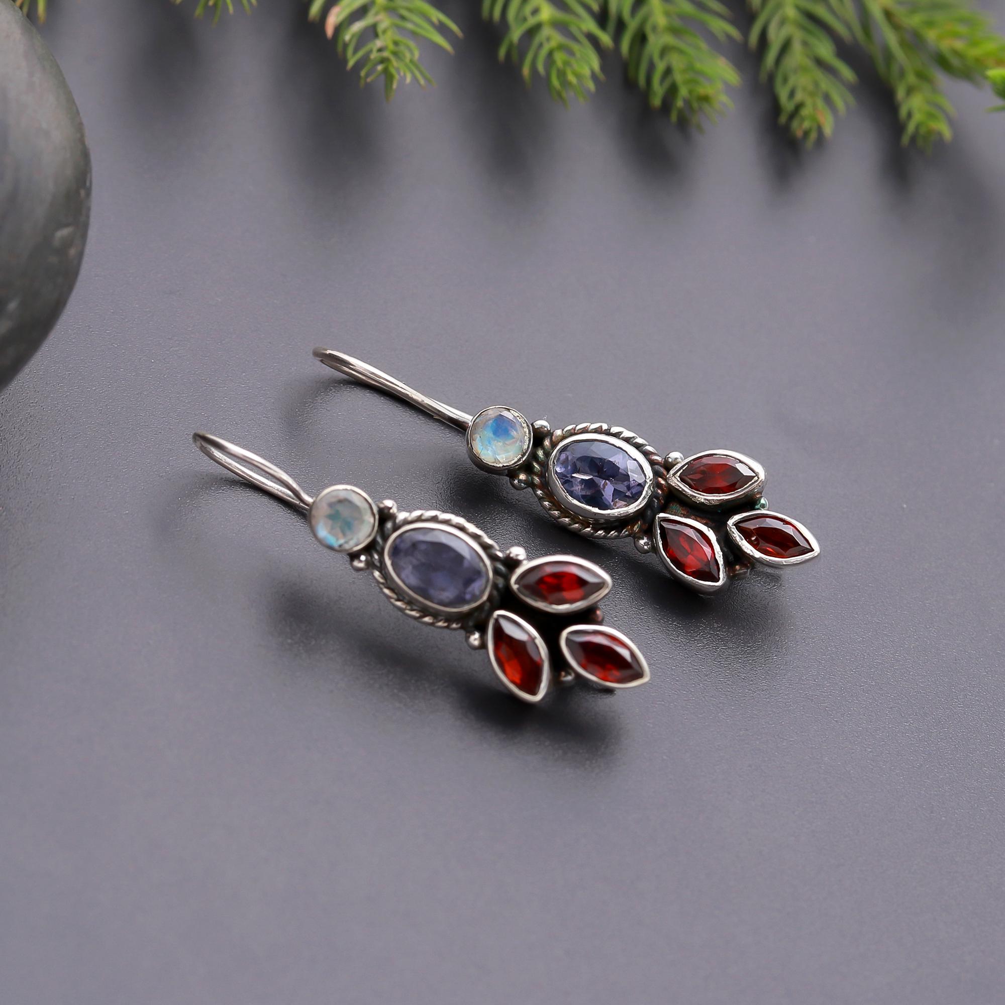 925 Silver Multi-Stone Dangle Earrings