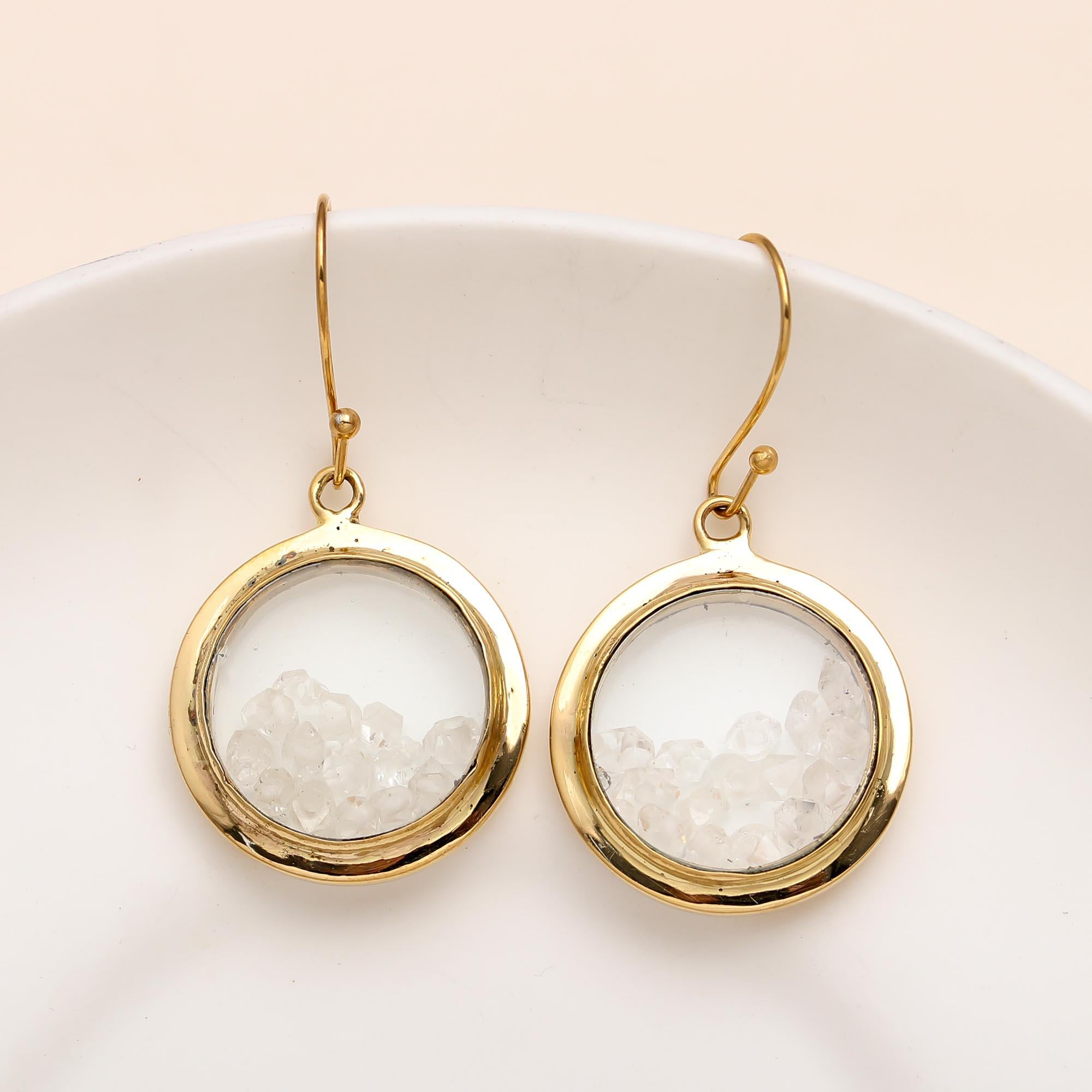 Brass Watch Dial Earrings  Herkimer Gemstones