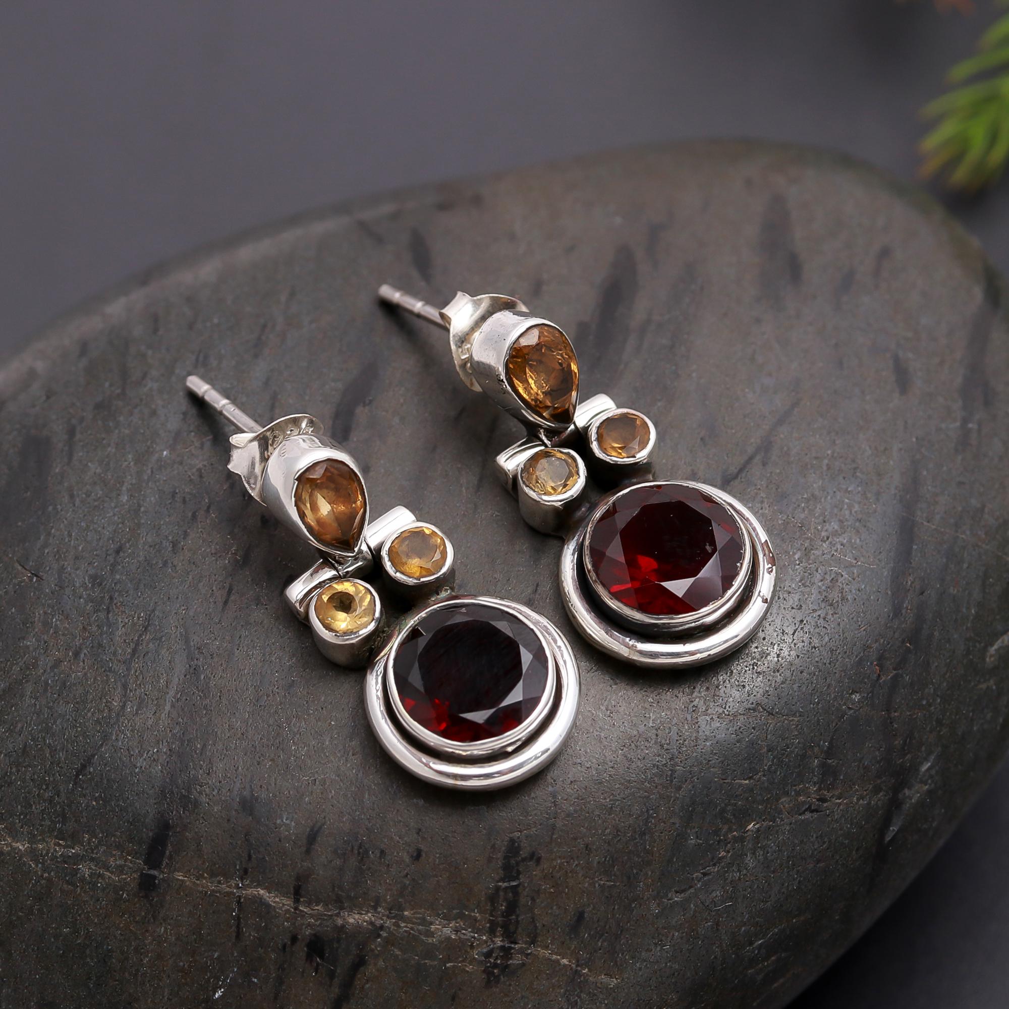 925 Silver Multi-Stone Drop Earrings