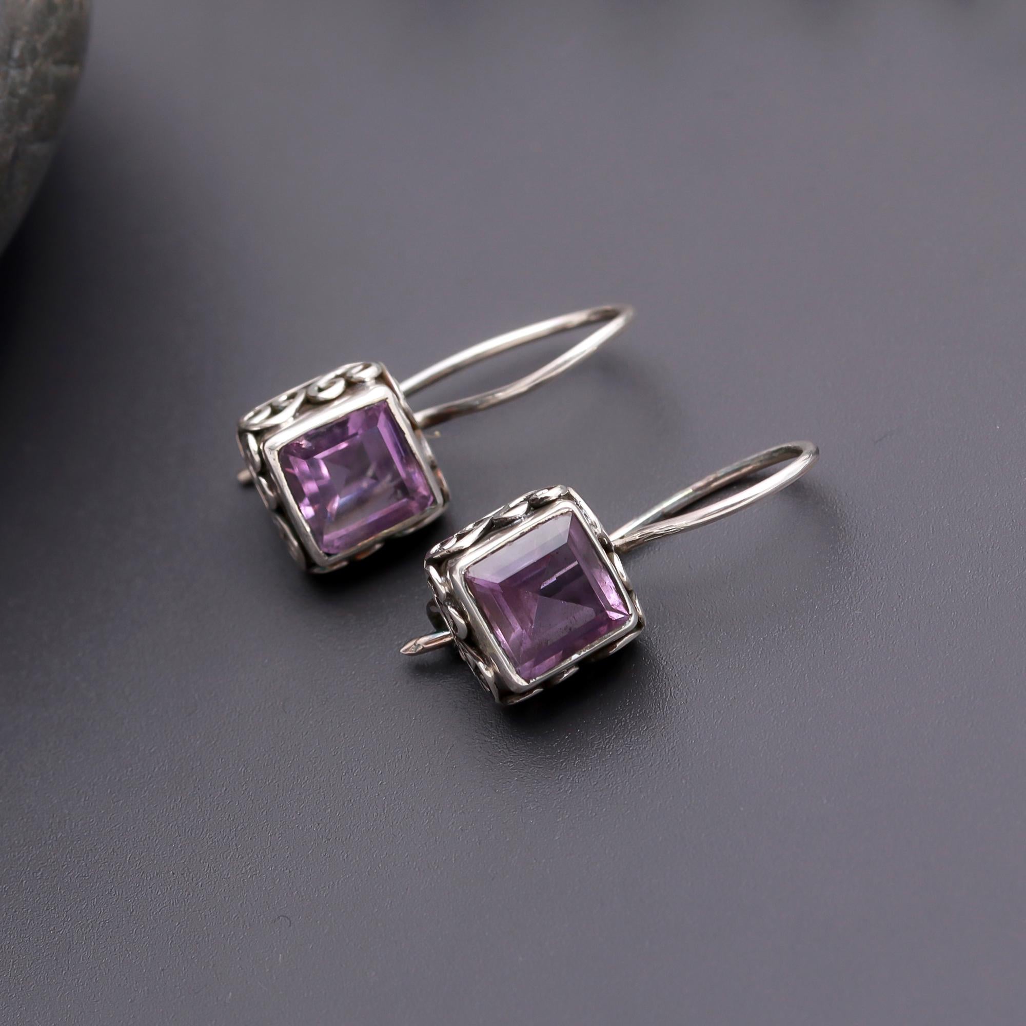 925 Silver Amethyst Dangle Earrings