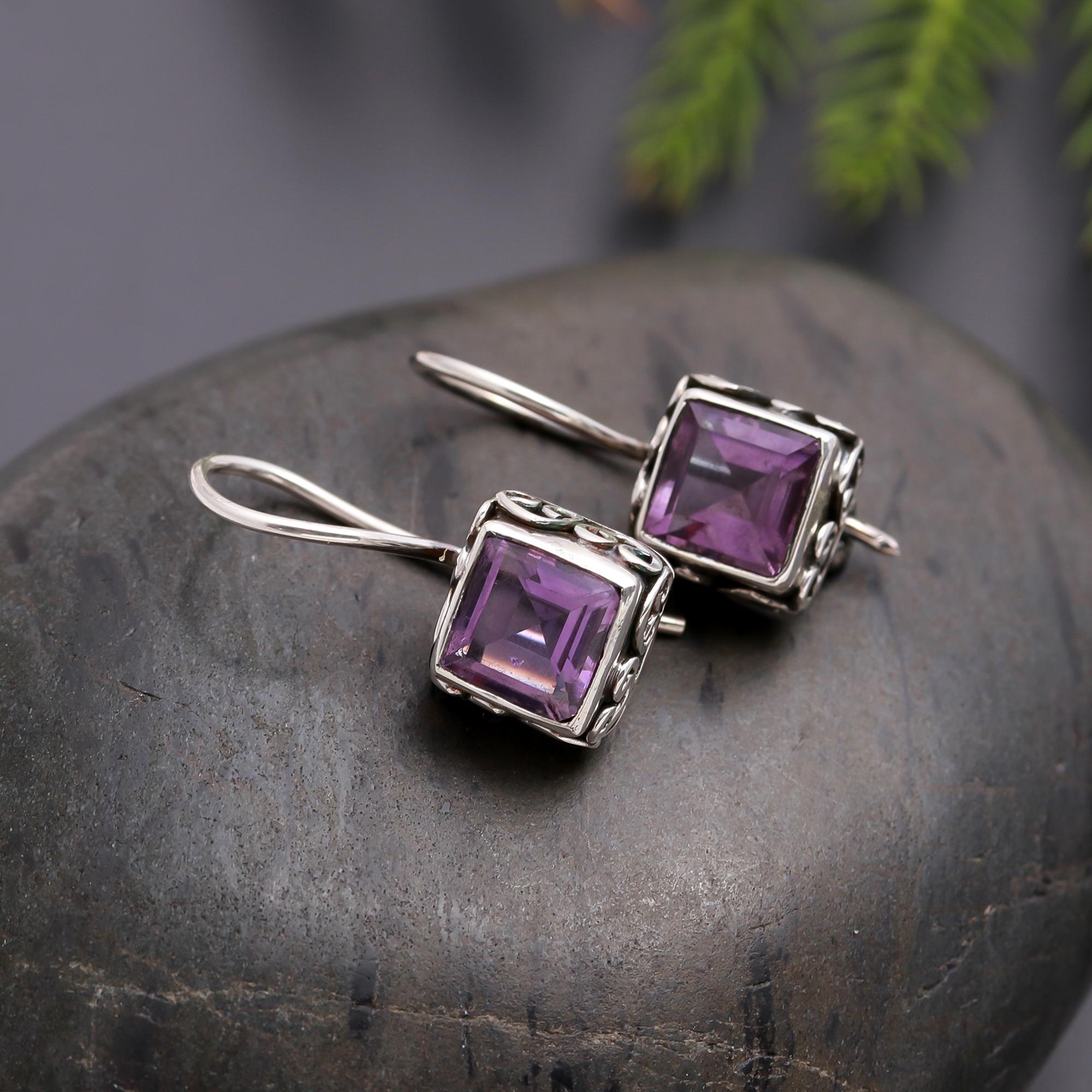 925 Silver Amethyst Dangle Earrings