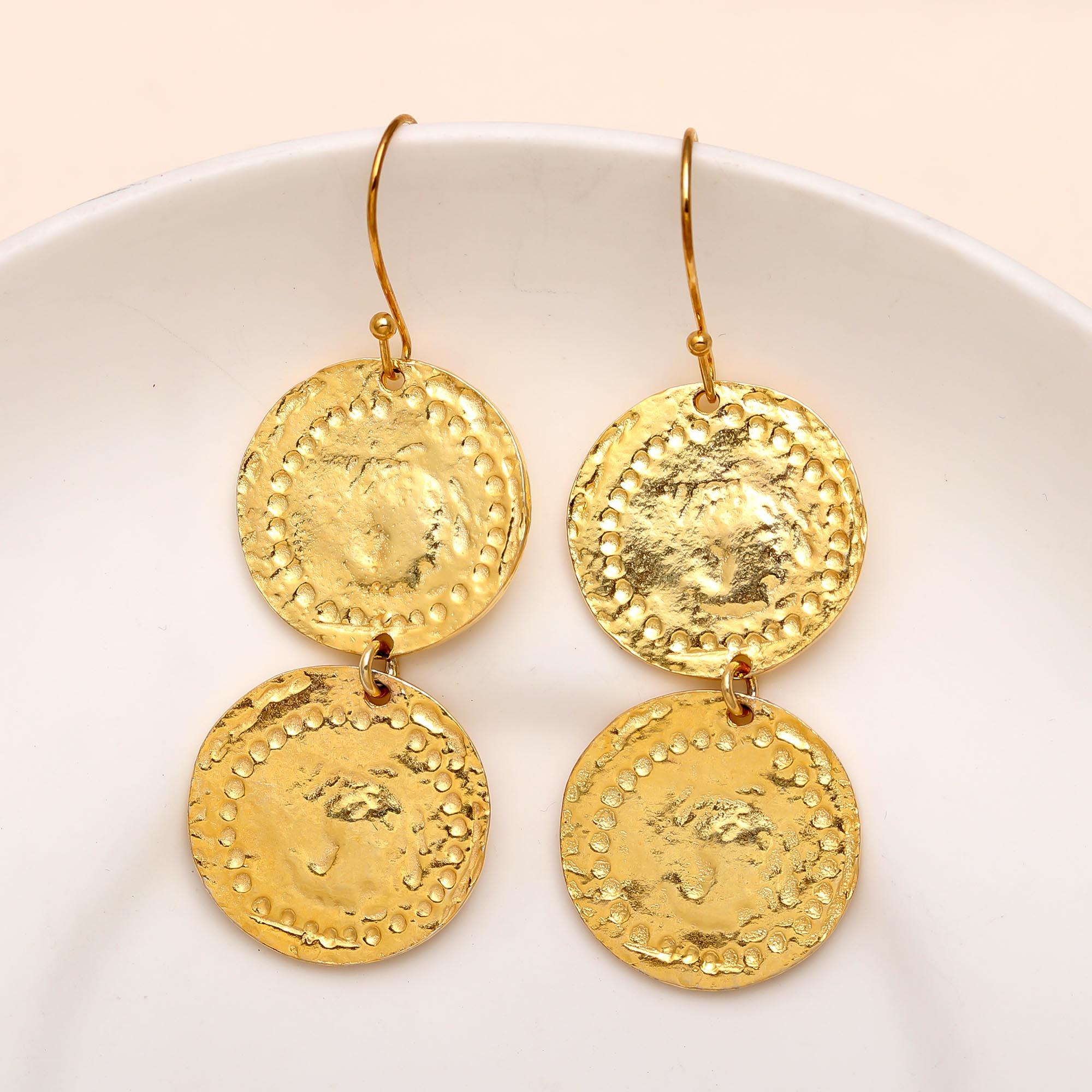 925 Silver Textured Disc Dangle Earrings